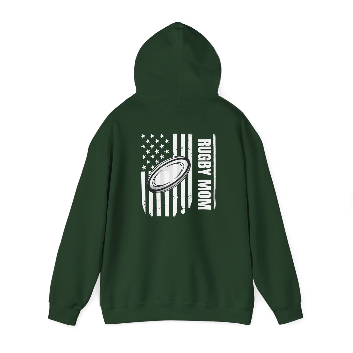 Rugby Mom Hoodie – Unisex Heavy Blend™ Sweatshirt with American Flag Design
