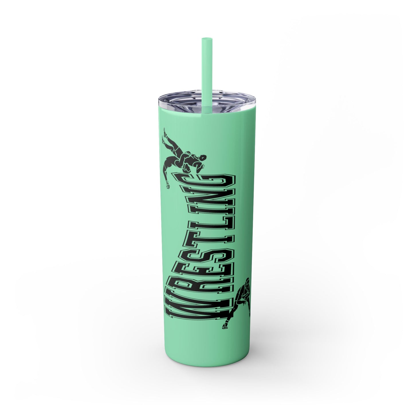 Wrestling Skinny Tumbler with Straw - 20oz Water Bottle for Sports Fans