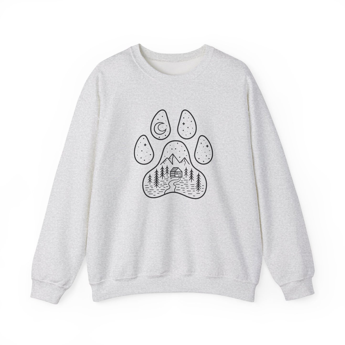 Adventure Awaits Unisex Crewneck Sweatshirt - Nature & Paw Print Design