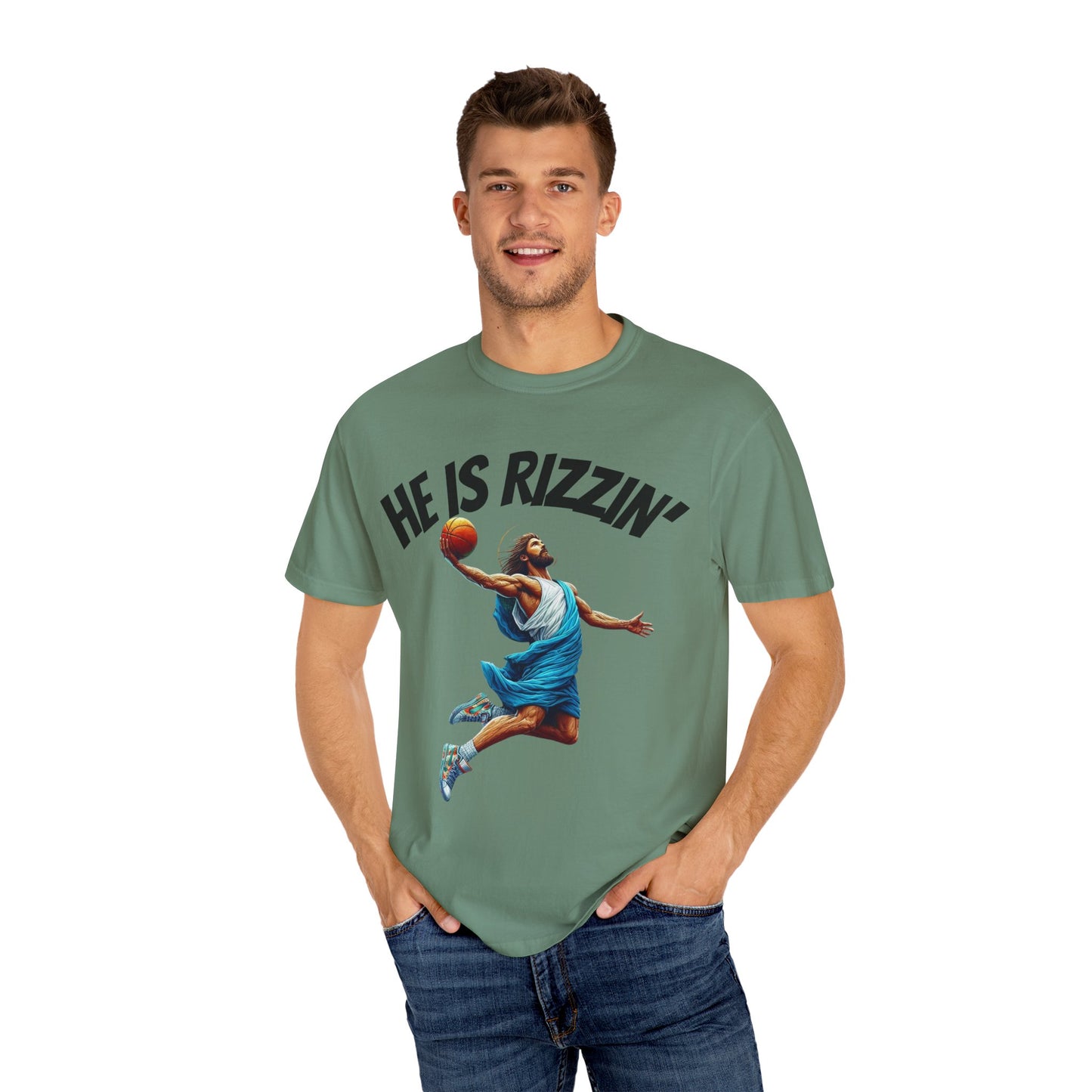 He Is Rizzin' Unisex Garment-Dyed T-Shirt | Trendy Basketball Tee for Sports Lovers