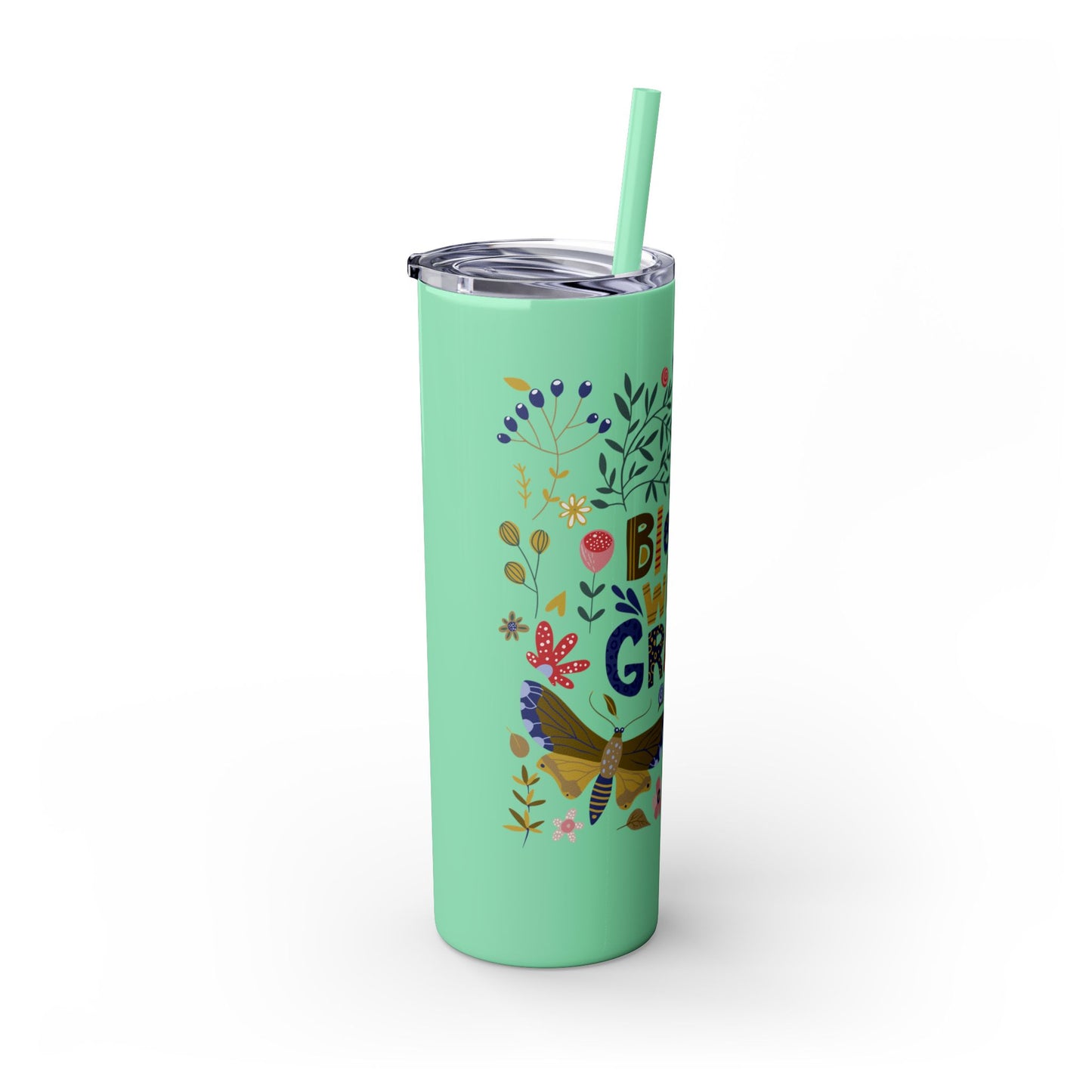 Bloom with Grace 20oz Skinny Tumbler with Straw - Stylish Floral Drinkware