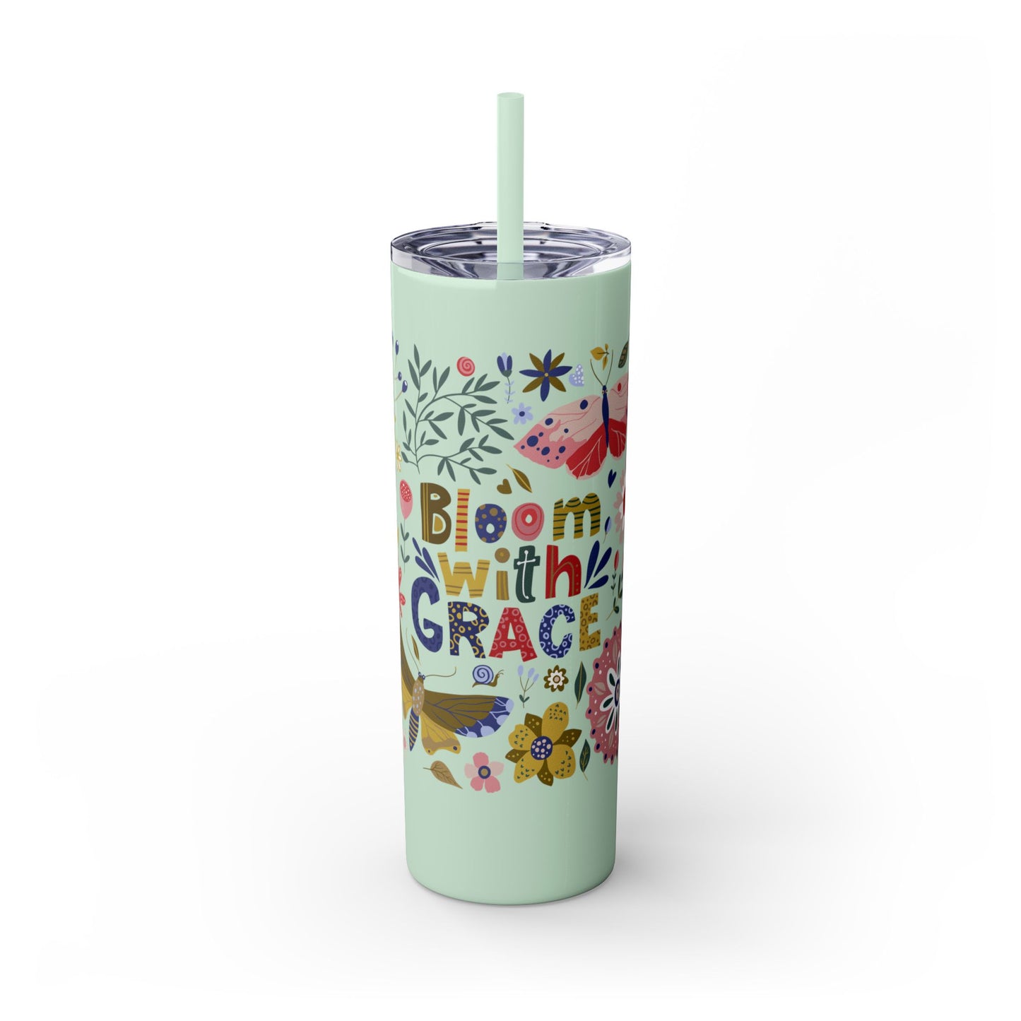Bloom with Grace 20oz Skinny Tumbler with Straw - Stylish Floral Drinkware