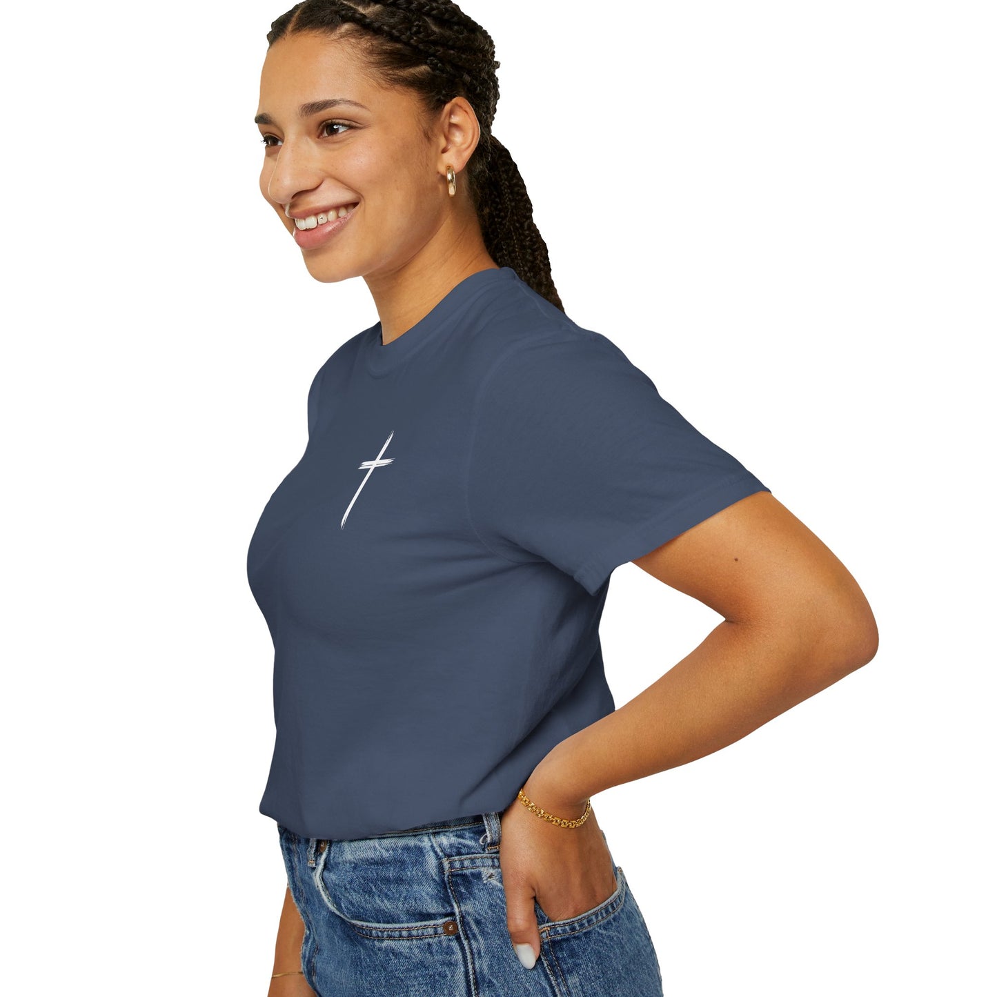 Unisex Garment-Dyed T-Shirt with Minimalist Cross Design