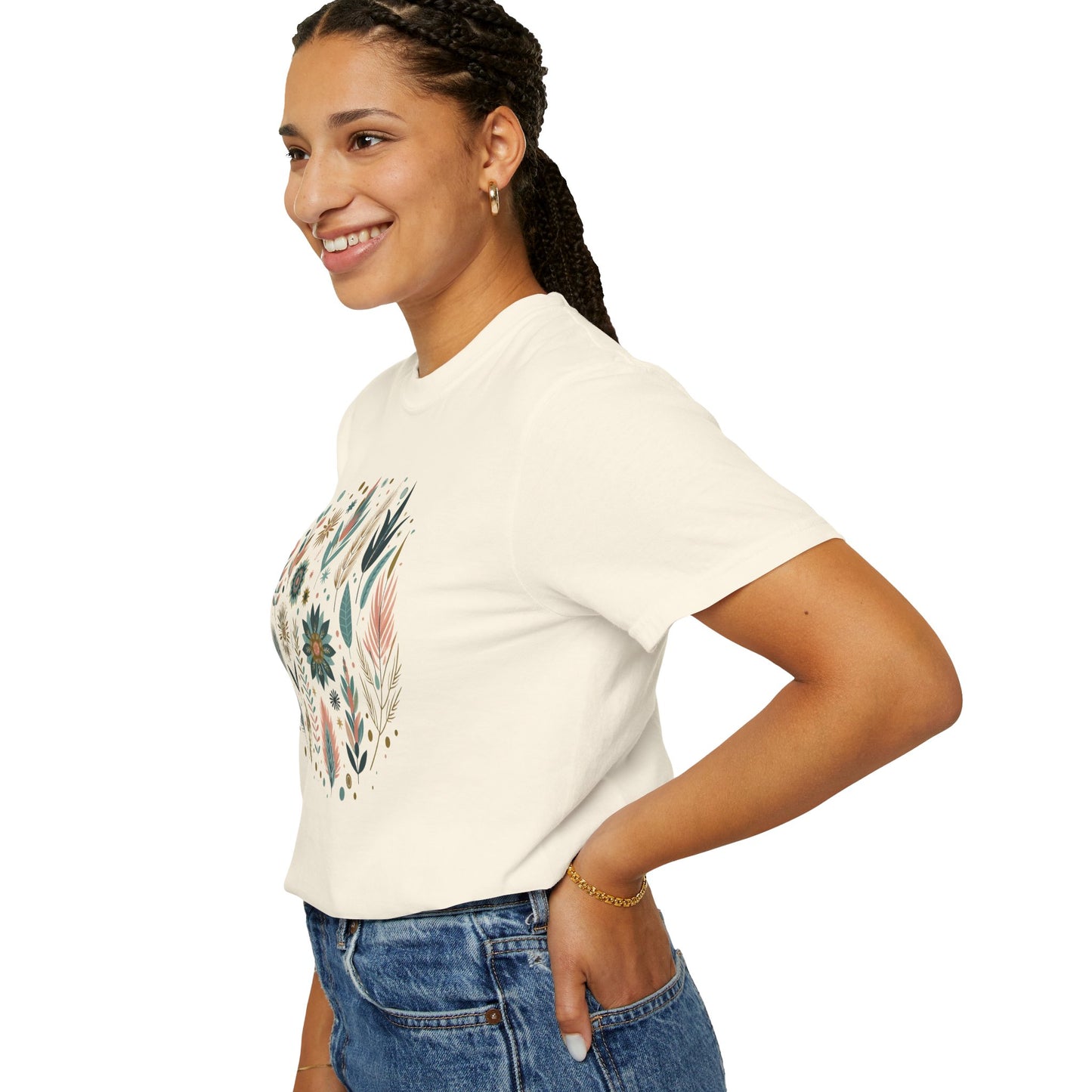 Botanical Print Unisex Garment-Dyed T-Shirt - Casual Floral Graphic Tee