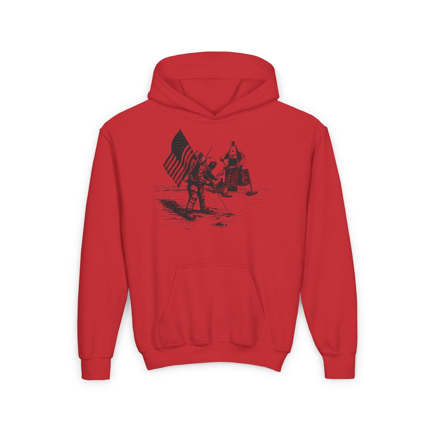 Black and White Moon Landing - Youth Heavy Blend Hooded Sweatshirt