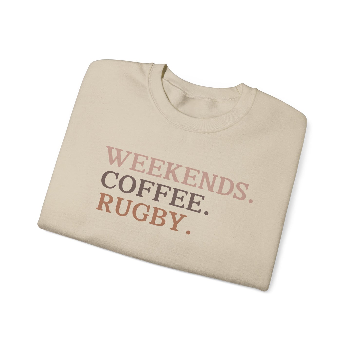 Weekend Vibes Unisex Crewneck Sweatshirt - Coffee & Rugby Design