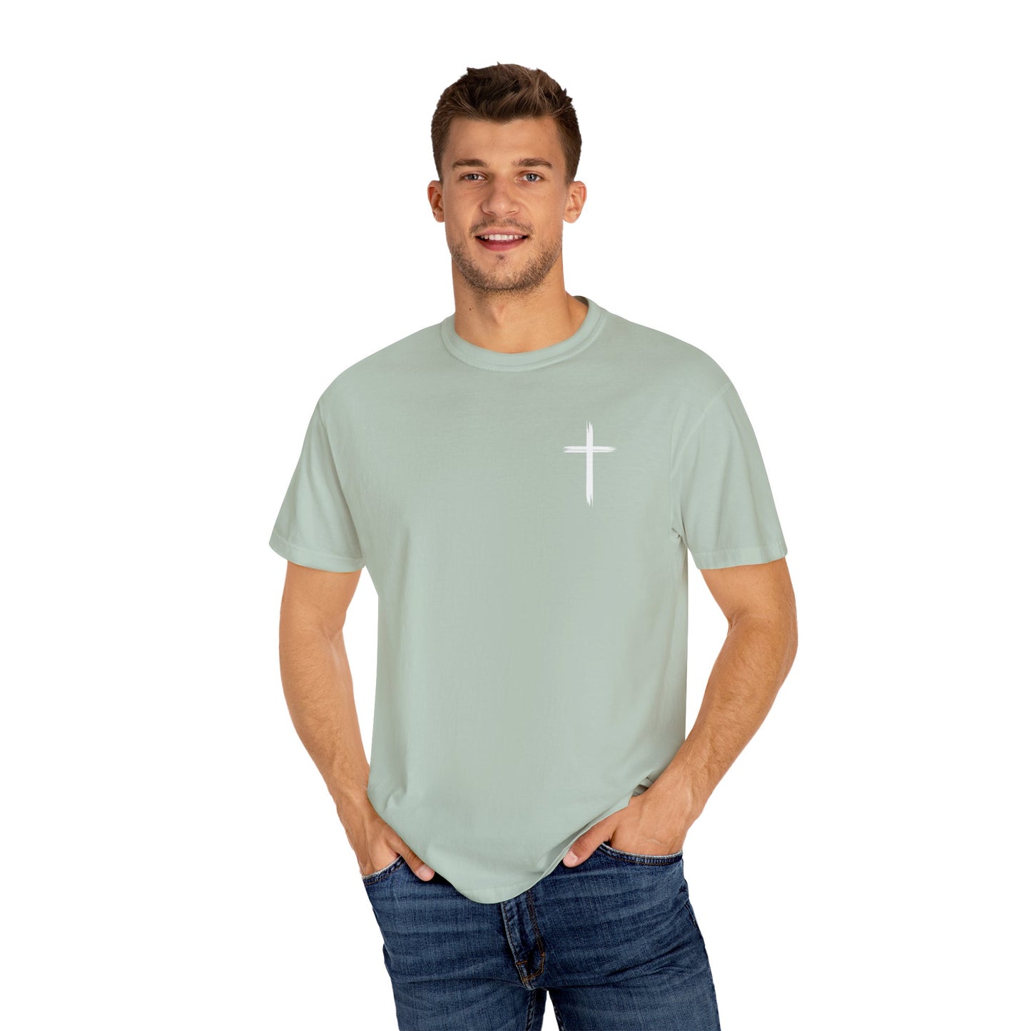 Unisex Garment-Dyed T-Shirt with Minimalist Cross Design