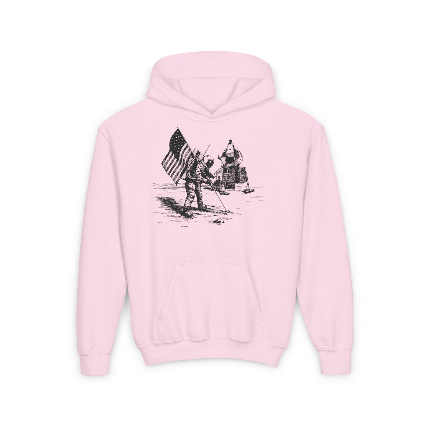 Black and White Moon Landing - Youth Heavy Blend Hooded Sweatshirt