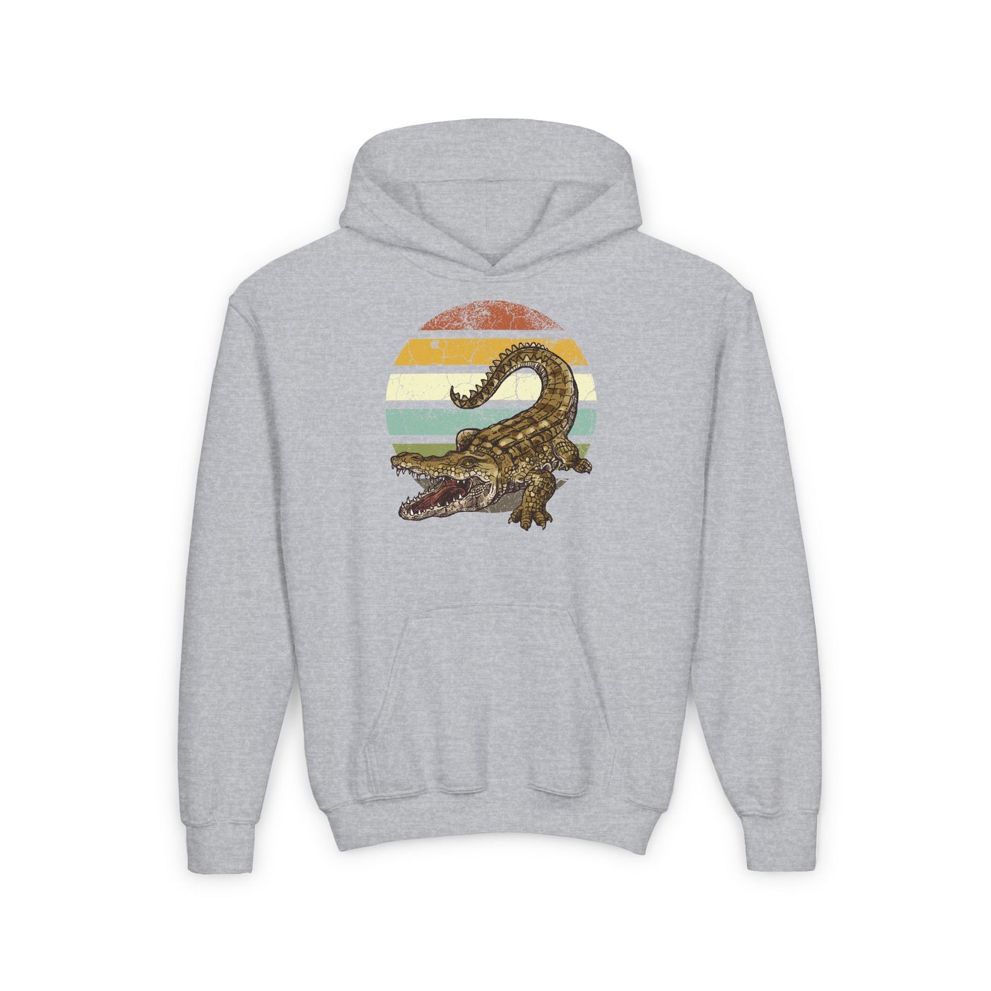 Youth Crocodile Graphic Hooded Sweatshirt - Retro Style for Animal Lovers
