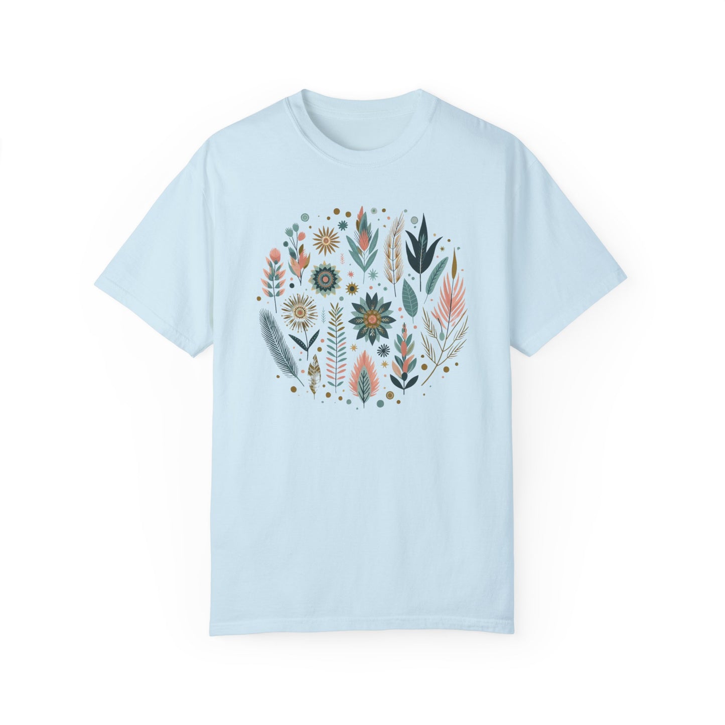 Botanical Print Unisex Garment-Dyed T-Shirt - Casual Floral Graphic Tee