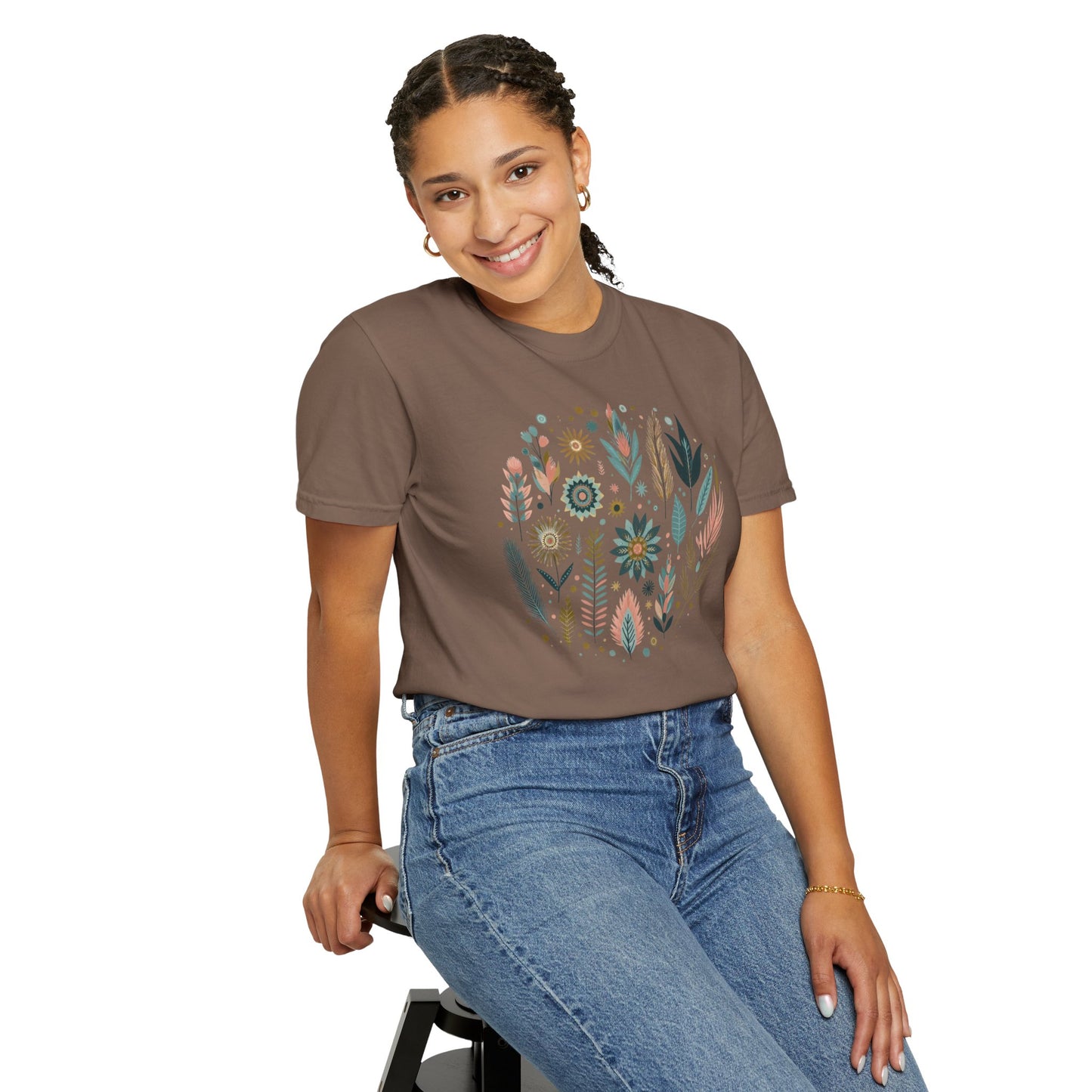 Botanical Print Unisex Garment-Dyed T-Shirt - Casual Floral Graphic Tee