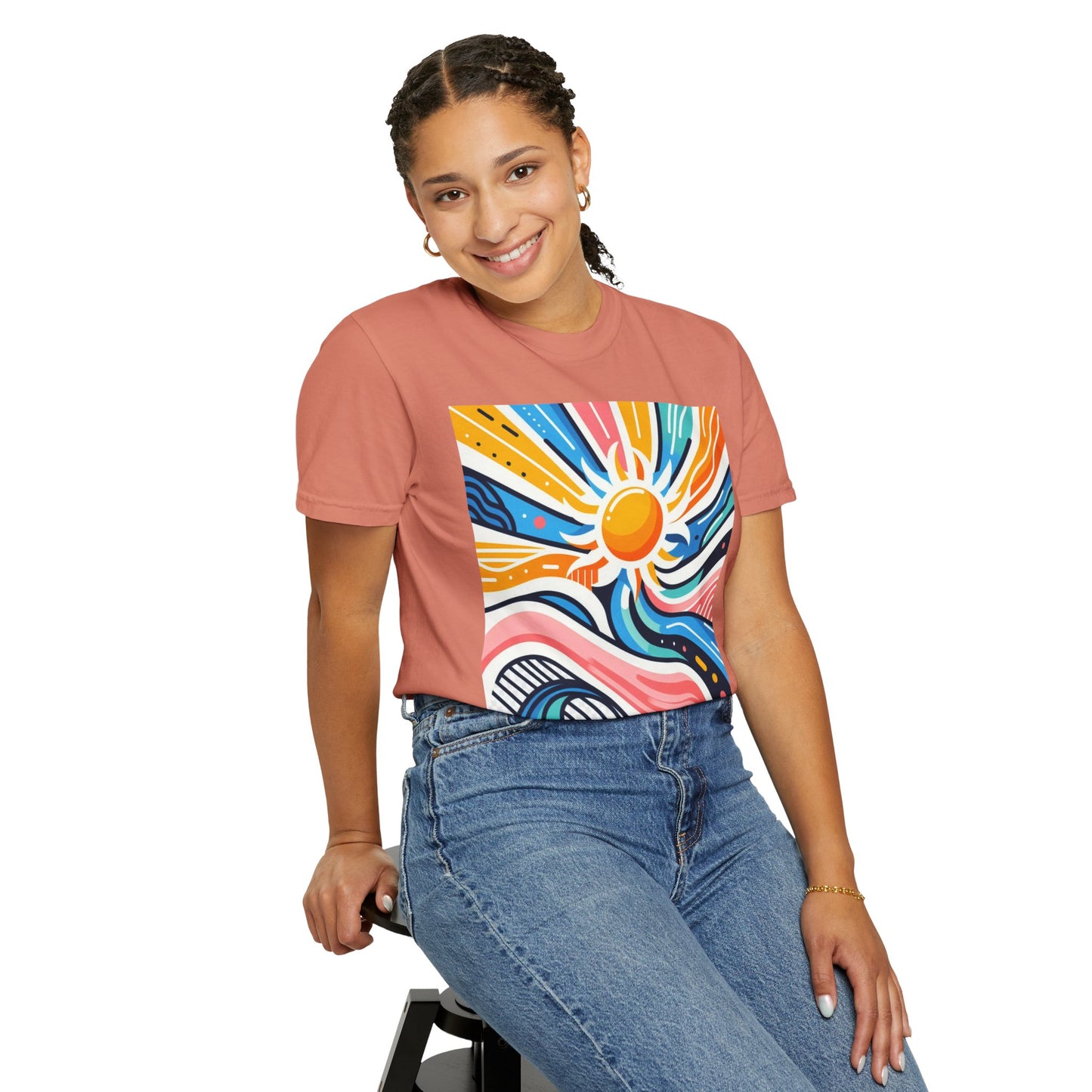 Sunrise Vibes Unisex Garment-Dyed T-Shirt - Colorful Abstract Design