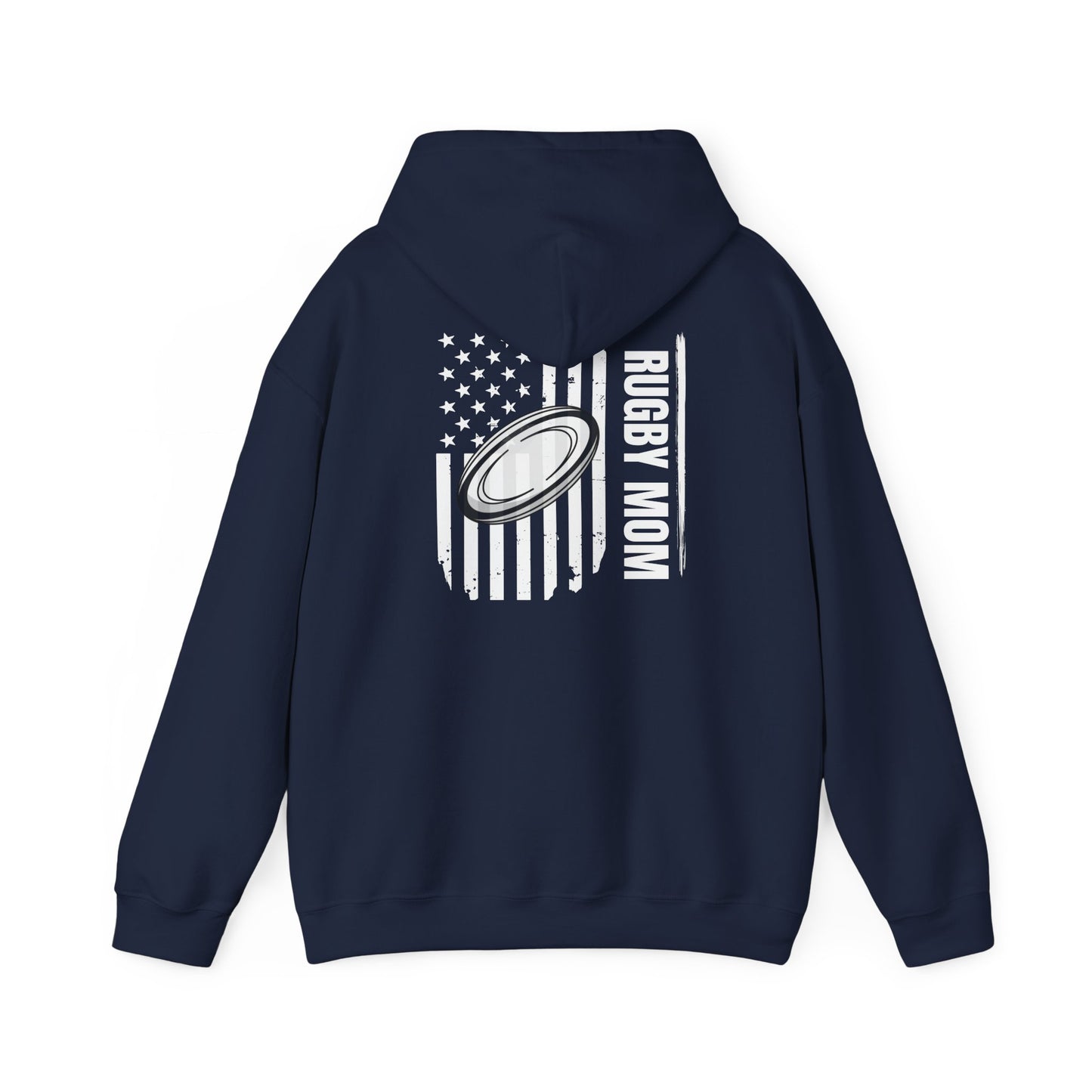 Rugby Mom Hoodie – Unisex Heavy Blend™ Sweatshirt with American Flag Design
