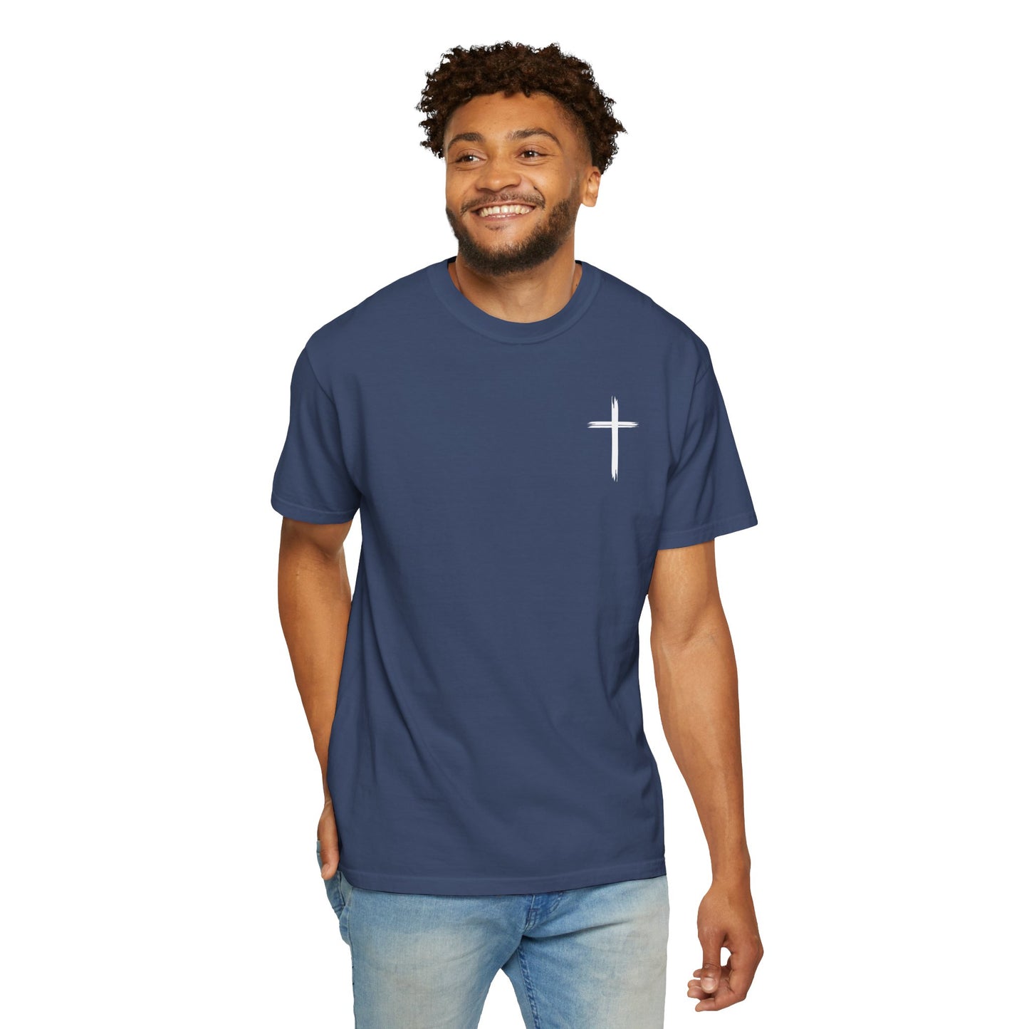 Unisex Garment-Dyed T-Shirt with Minimalist Cross Design