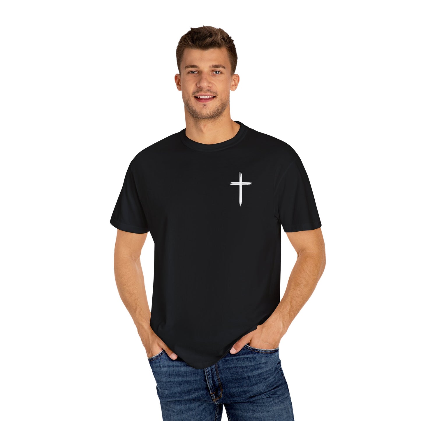Unisex Garment-Dyed T-Shirt with Minimalist Cross Design