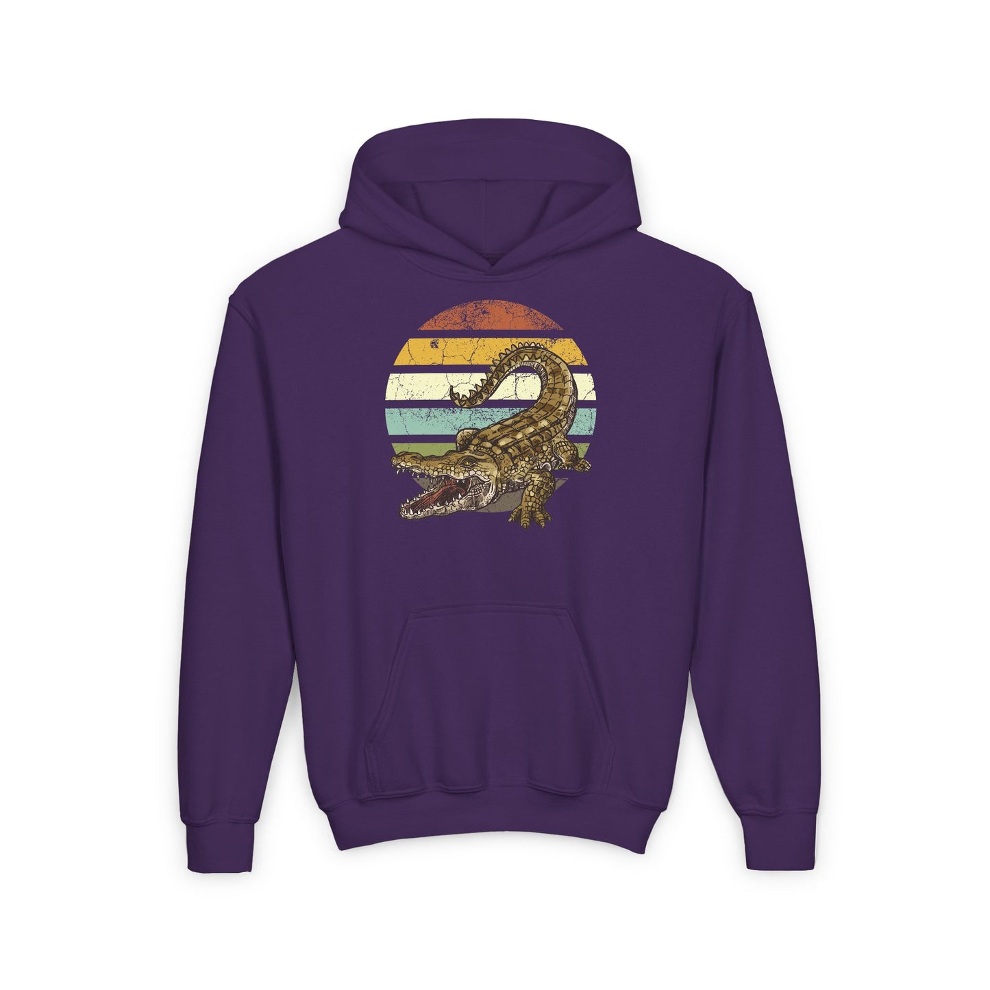 Youth Crocodile Graphic Hooded Sweatshirt - Retro Style for Animal Lovers