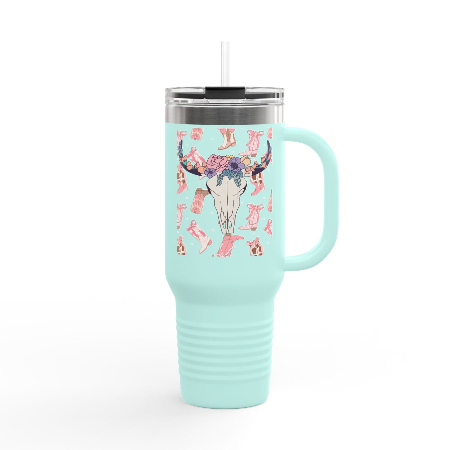 Boho Chic Insulated Travel Mug - 40oz with Floral Skull Design
