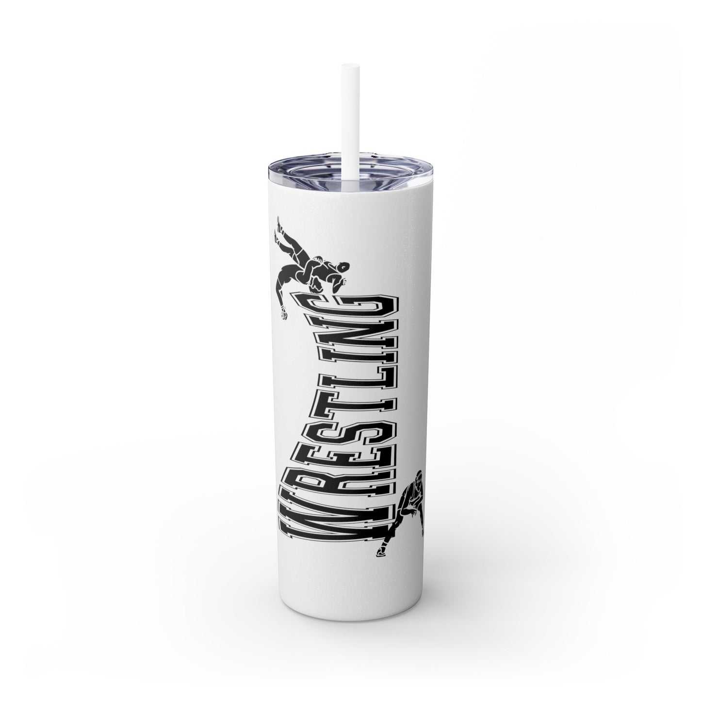 Wrestling Skinny Tumbler with Straw - 20oz Water Bottle for Sports Fans