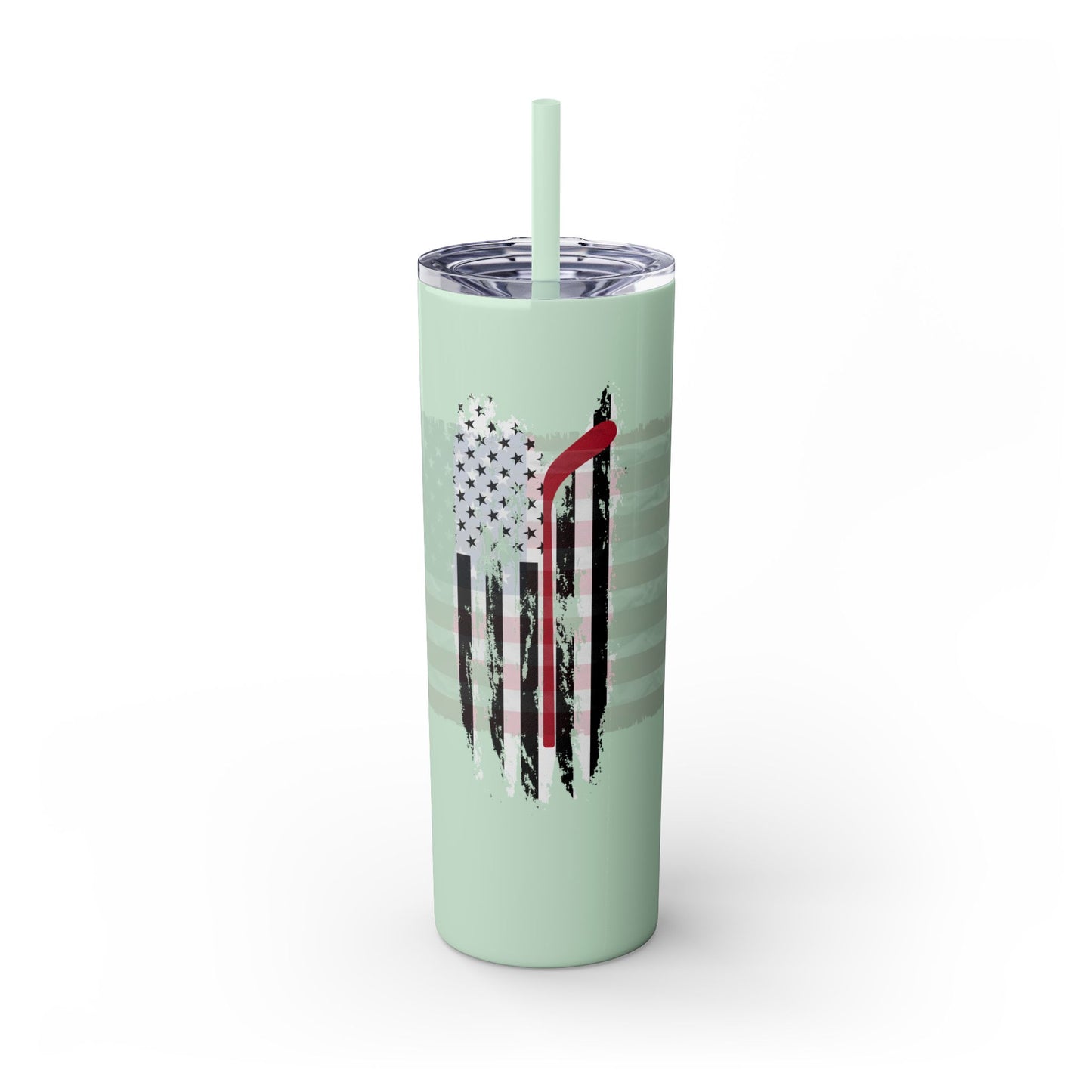 Patriotic Hockey Skinny Tumbler with Straw | 20oz Travel Mug for Independence Day