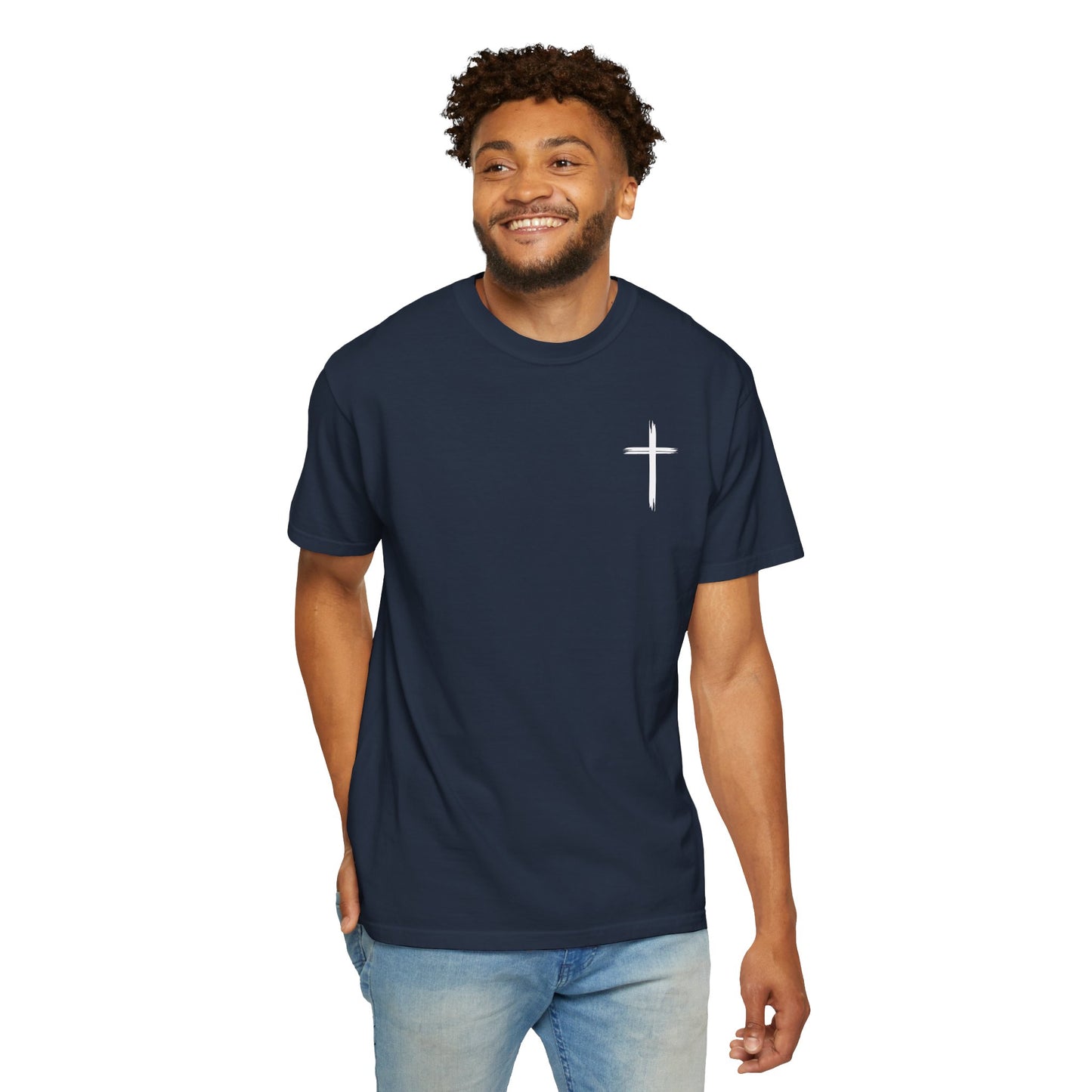 Unisex Garment-Dyed T-Shirt with Minimalist Cross Design