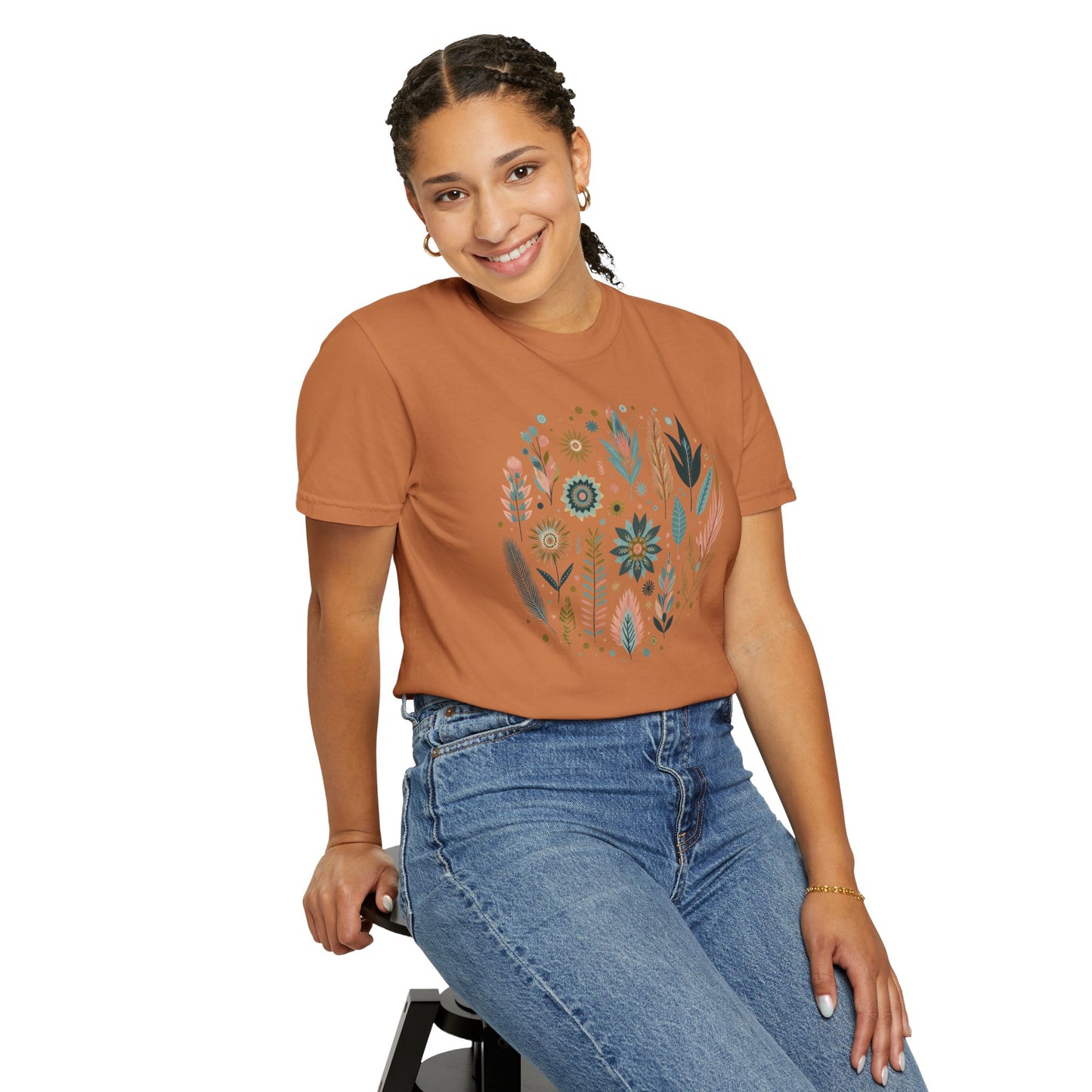 Botanical Print Unisex Garment-Dyed T-Shirt - Casual Floral Graphic Tee