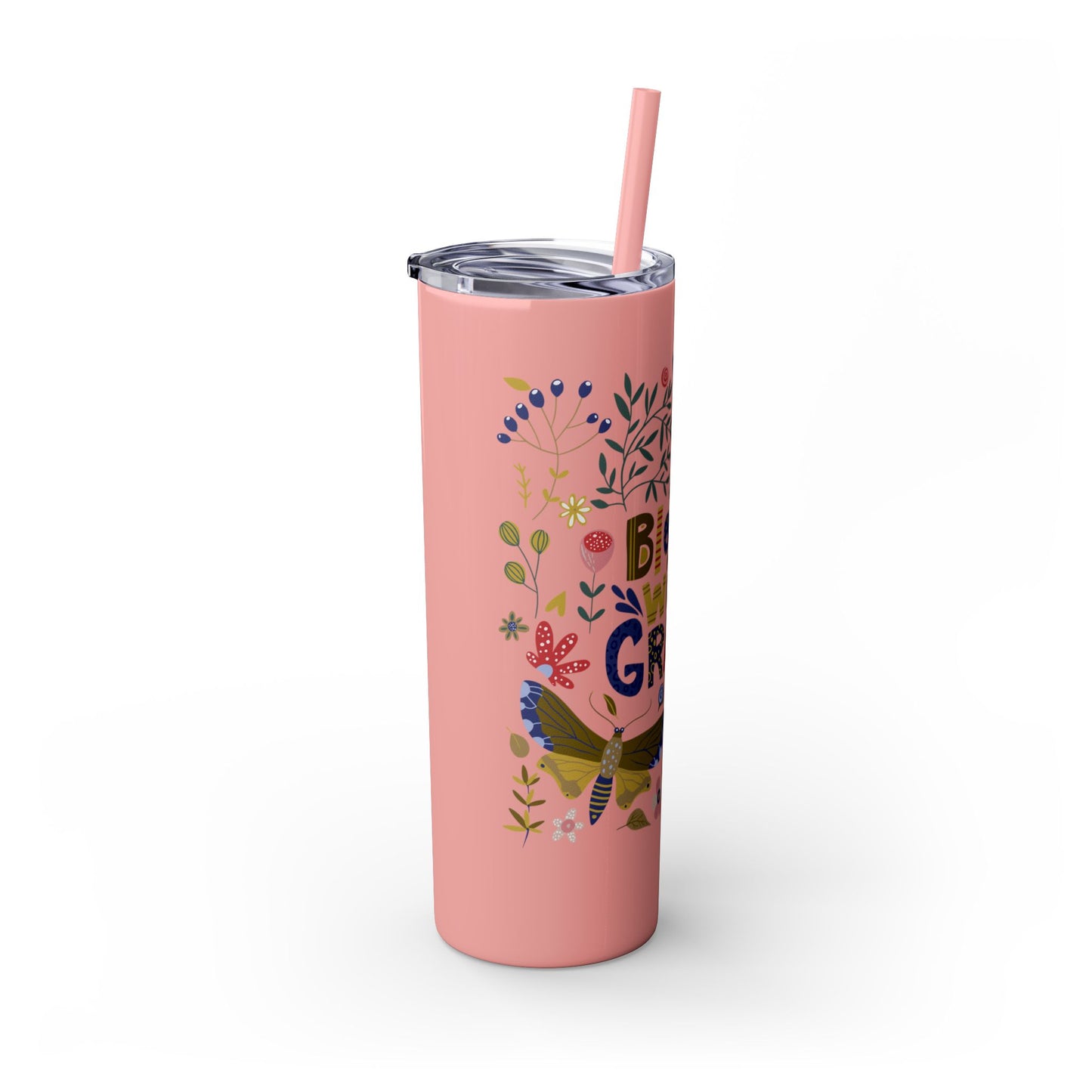 Bloom with Grace 20oz Skinny Tumbler with Straw - Stylish Floral Drinkware