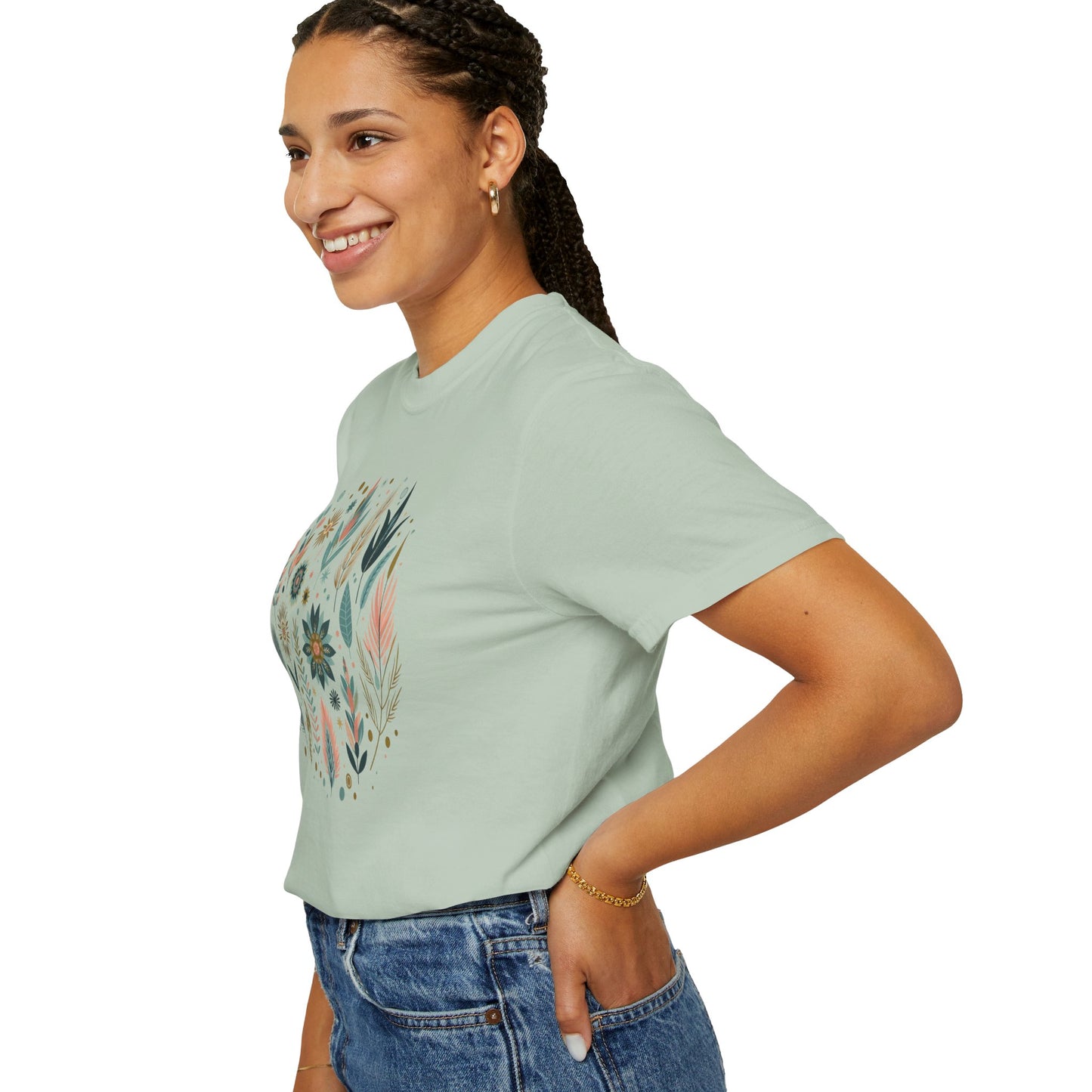 Botanical Print Unisex Garment-Dyed T-Shirt - Casual Floral Graphic Tee