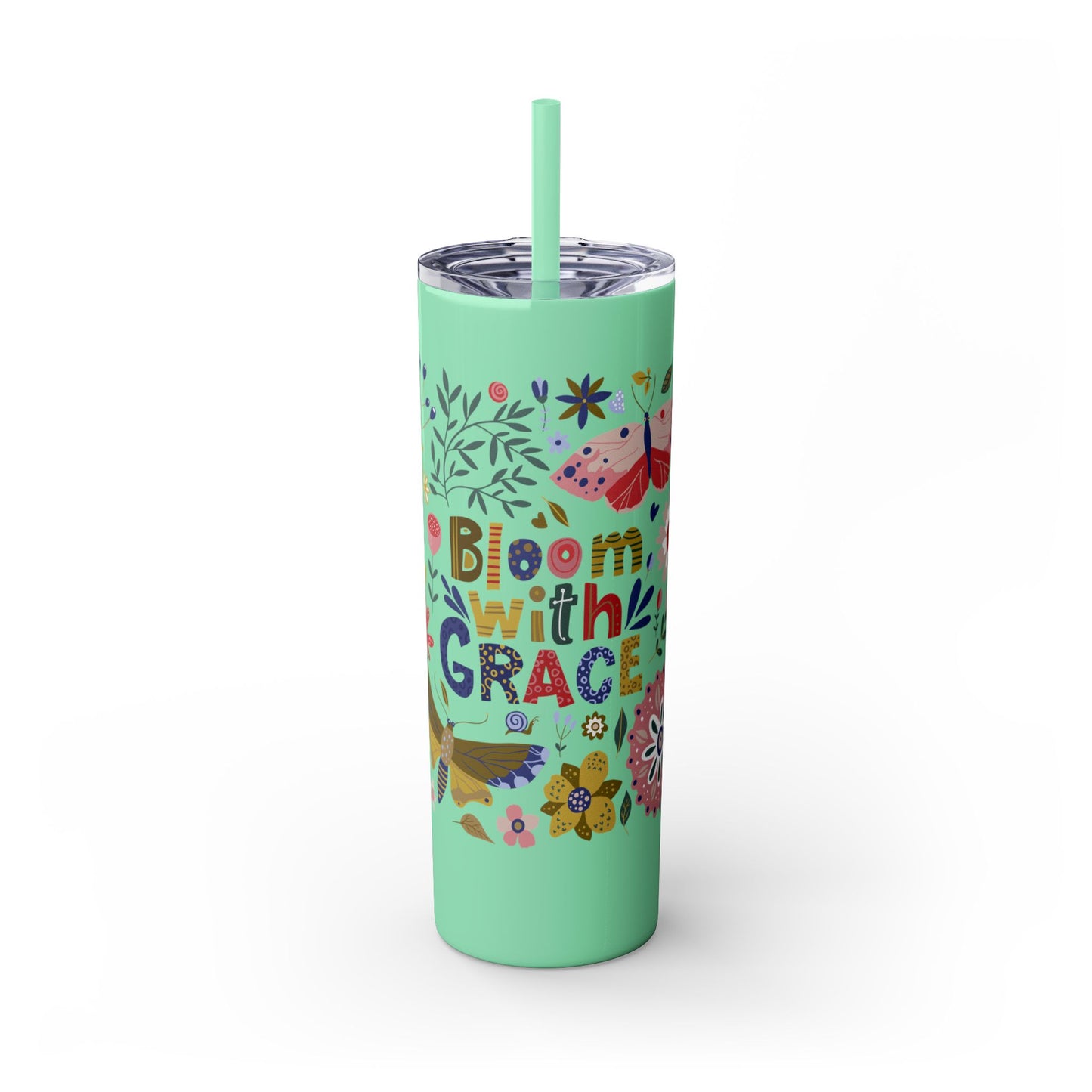 Bloom with Grace 20oz Skinny Tumbler with Straw - Stylish Floral Drinkware