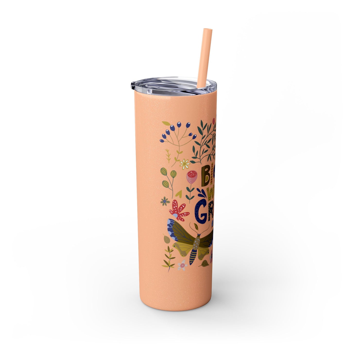 Bloom with Grace 20oz Skinny Tumbler with Straw - Stylish Floral Drinkware
