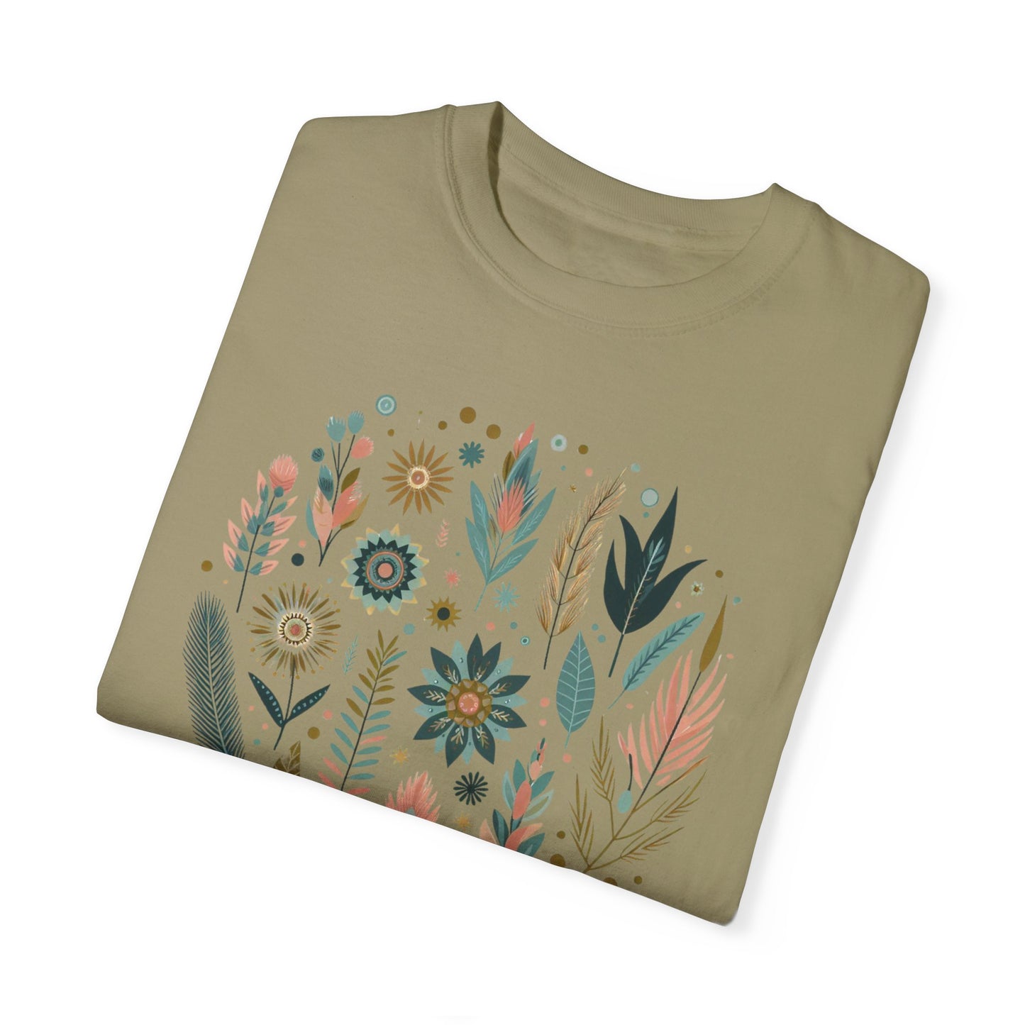 Botanical Print Unisex Garment-Dyed T-Shirt - Casual Floral Graphic Tee