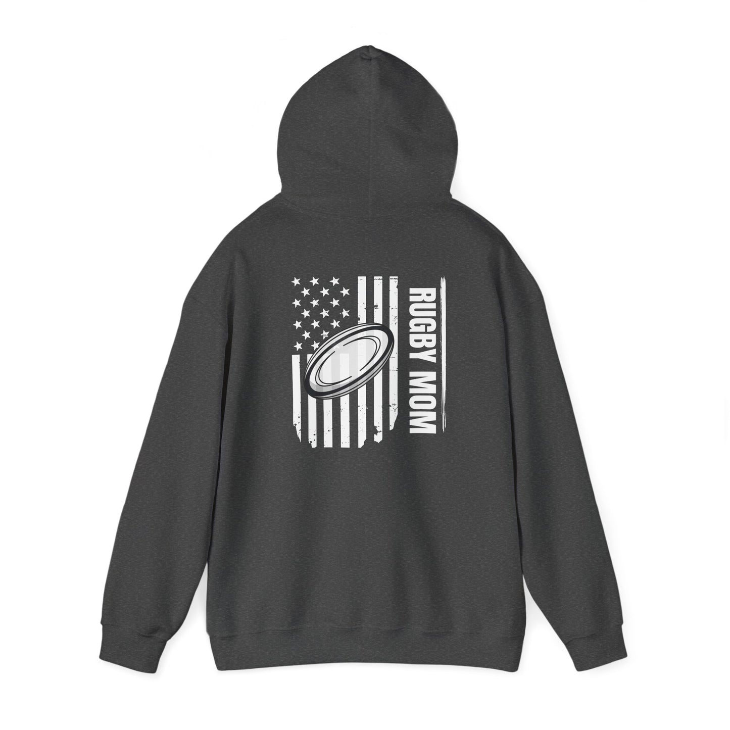Rugby Mom Hoodie – Unisex Heavy Blend™ Sweatshirt with American Flag Design