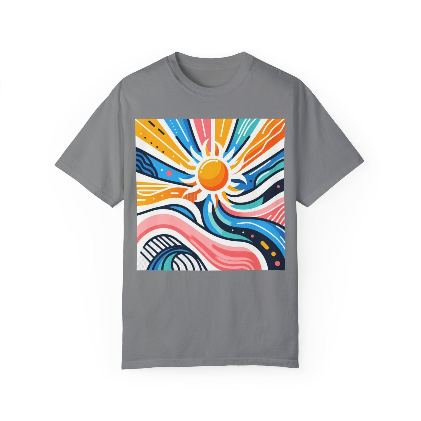 Sunrise Vibes Unisex Garment-Dyed T-Shirt - Colorful Abstract Design