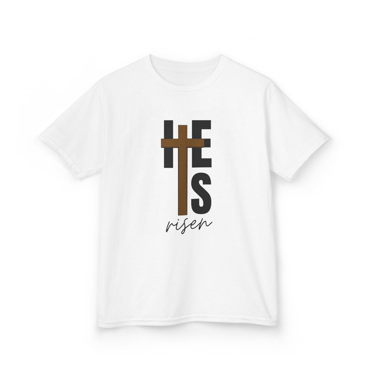 Kids Heavy Cotton™ Tee - "He is Risen" T-shirt for Boys and Girls