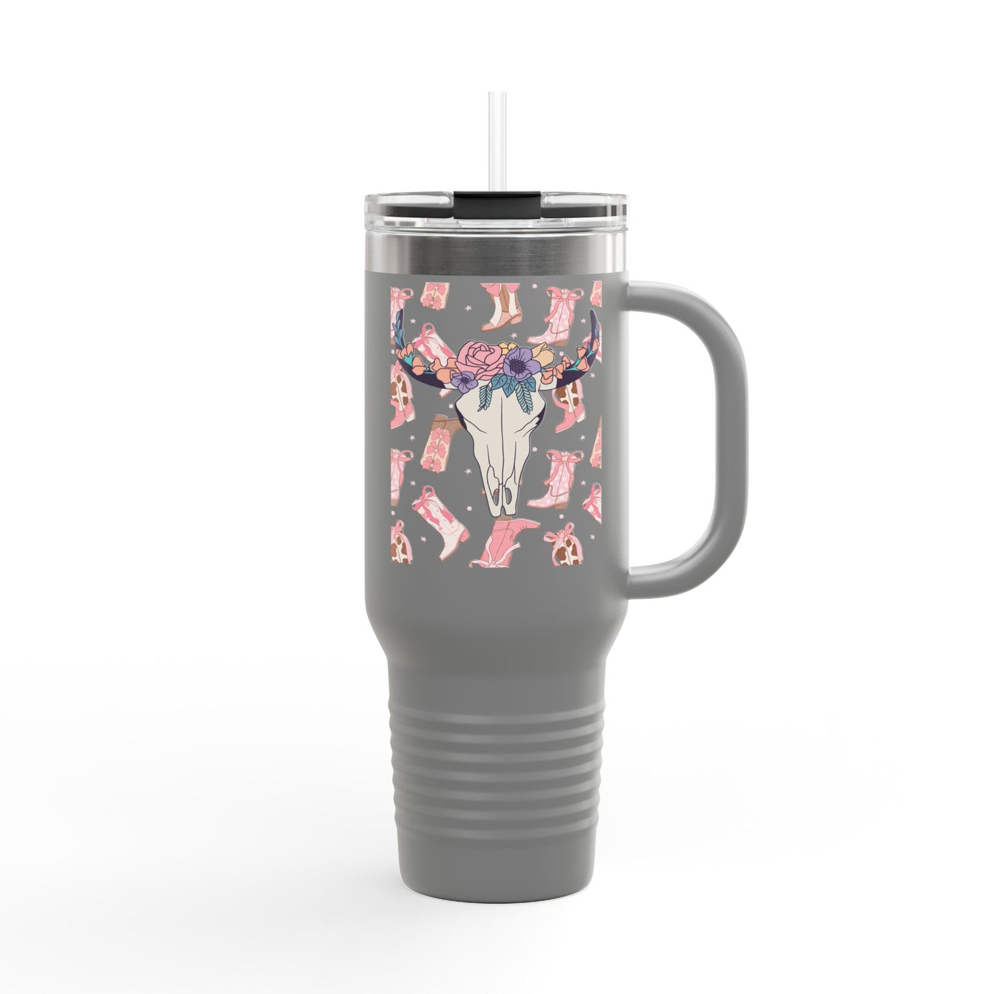 Boho Chic Insulated Travel Mug - 40oz with Floral Skull Design