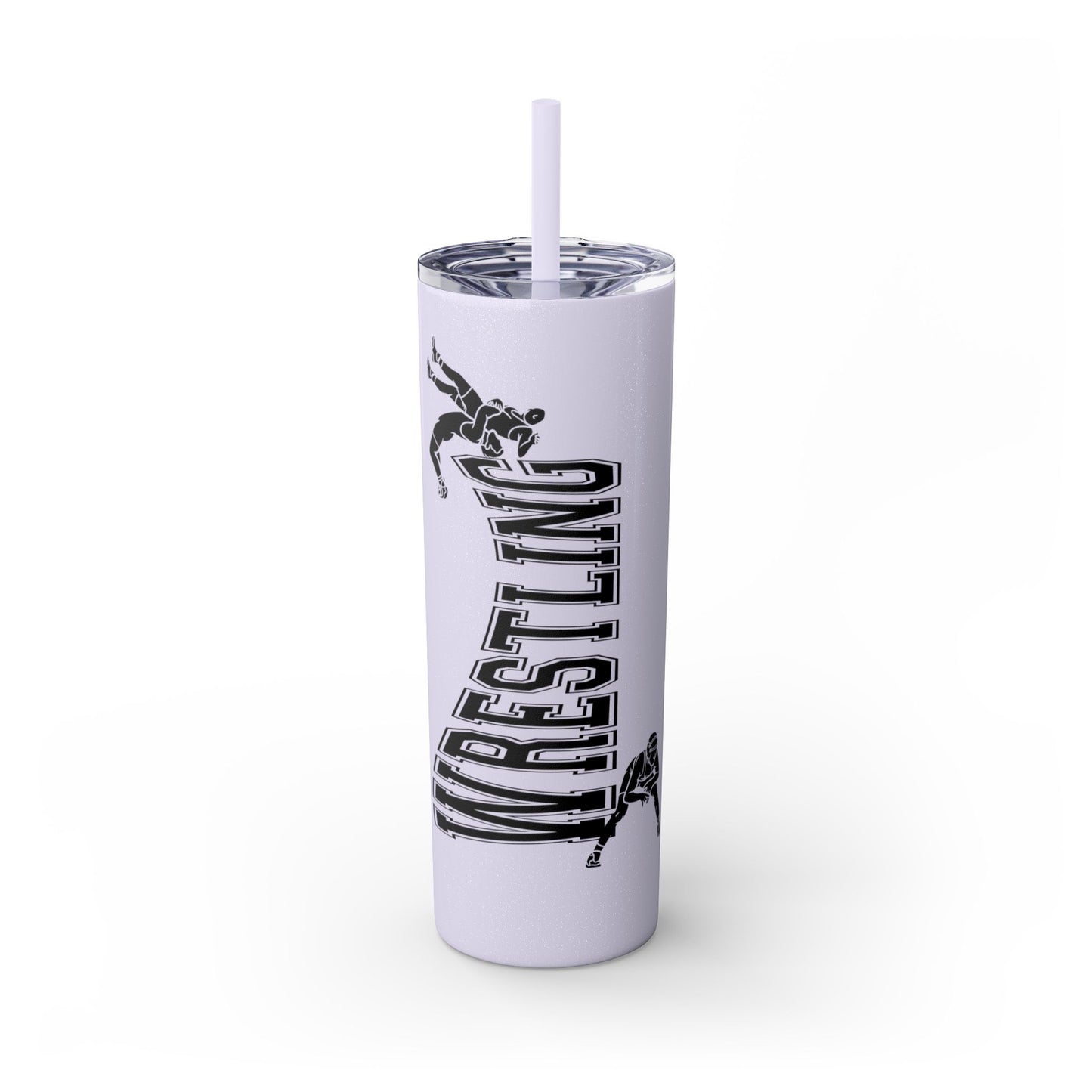 Wrestling Skinny Tumbler with Straw - 20oz Water Bottle for Sports Fans