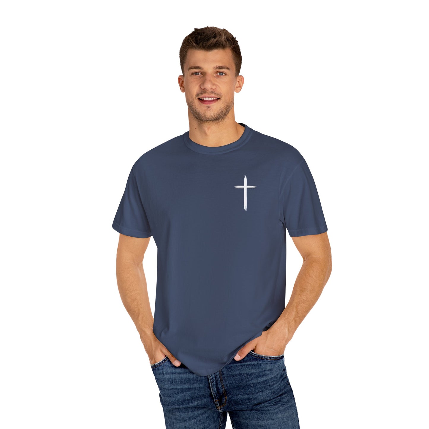 Unisex Garment-Dyed T-Shirt with Minimalist Cross Design