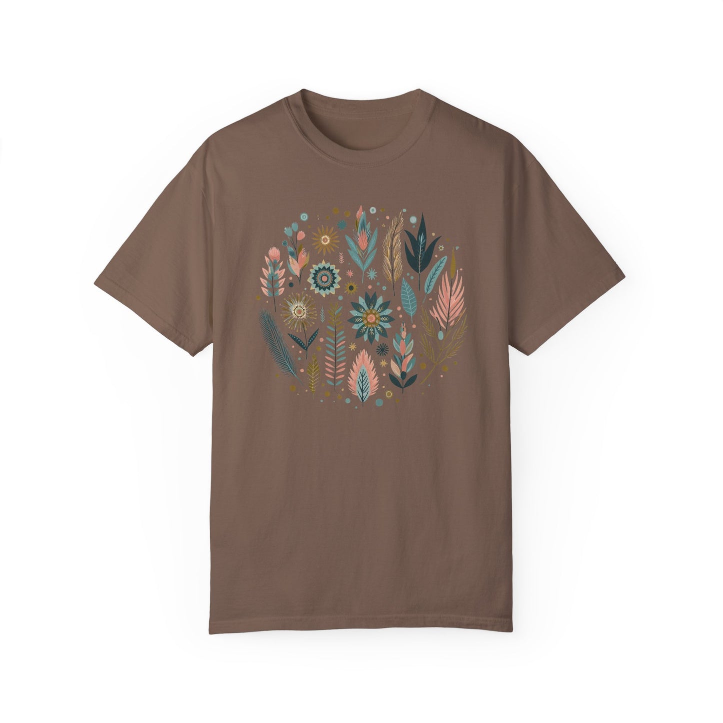 Botanical Print Unisex Garment-Dyed T-Shirt - Casual Floral Graphic Tee