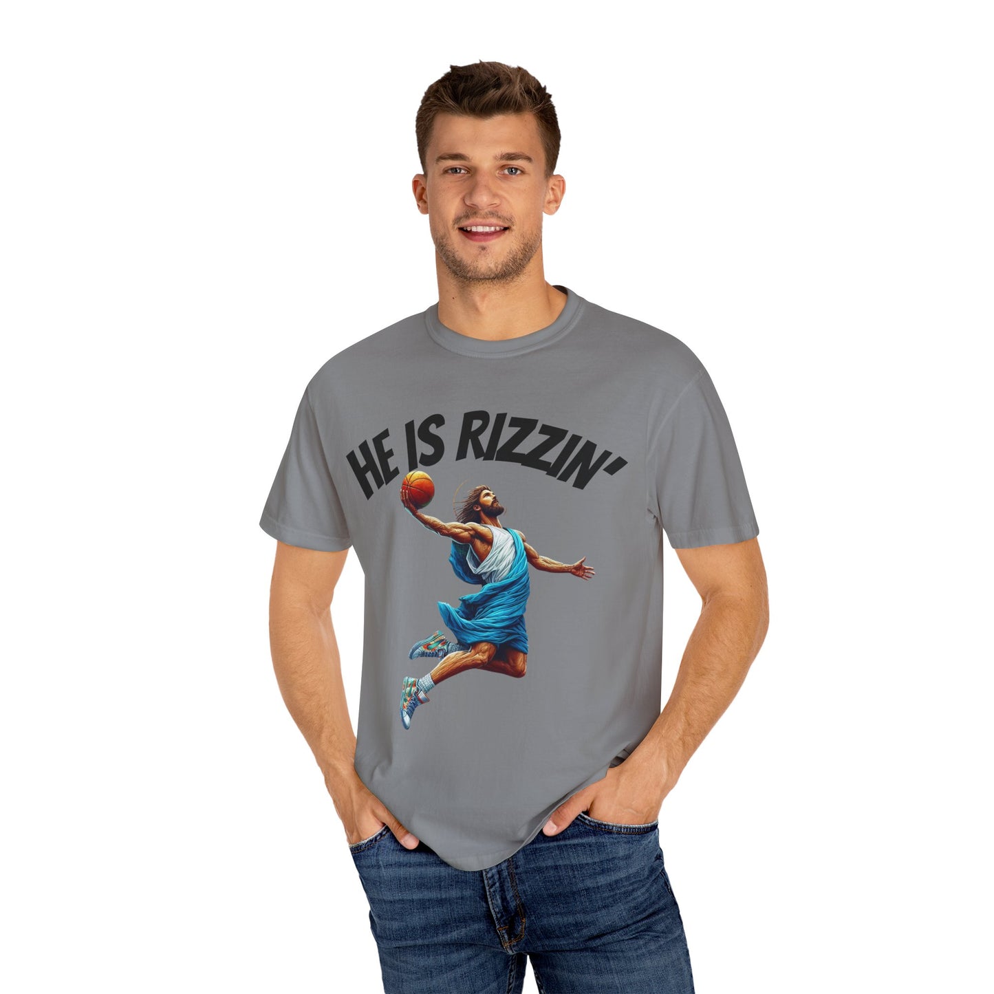 He Is Rizzin' Unisex Garment-Dyed T-Shirt | Trendy Basketball Tee for Sports Lovers