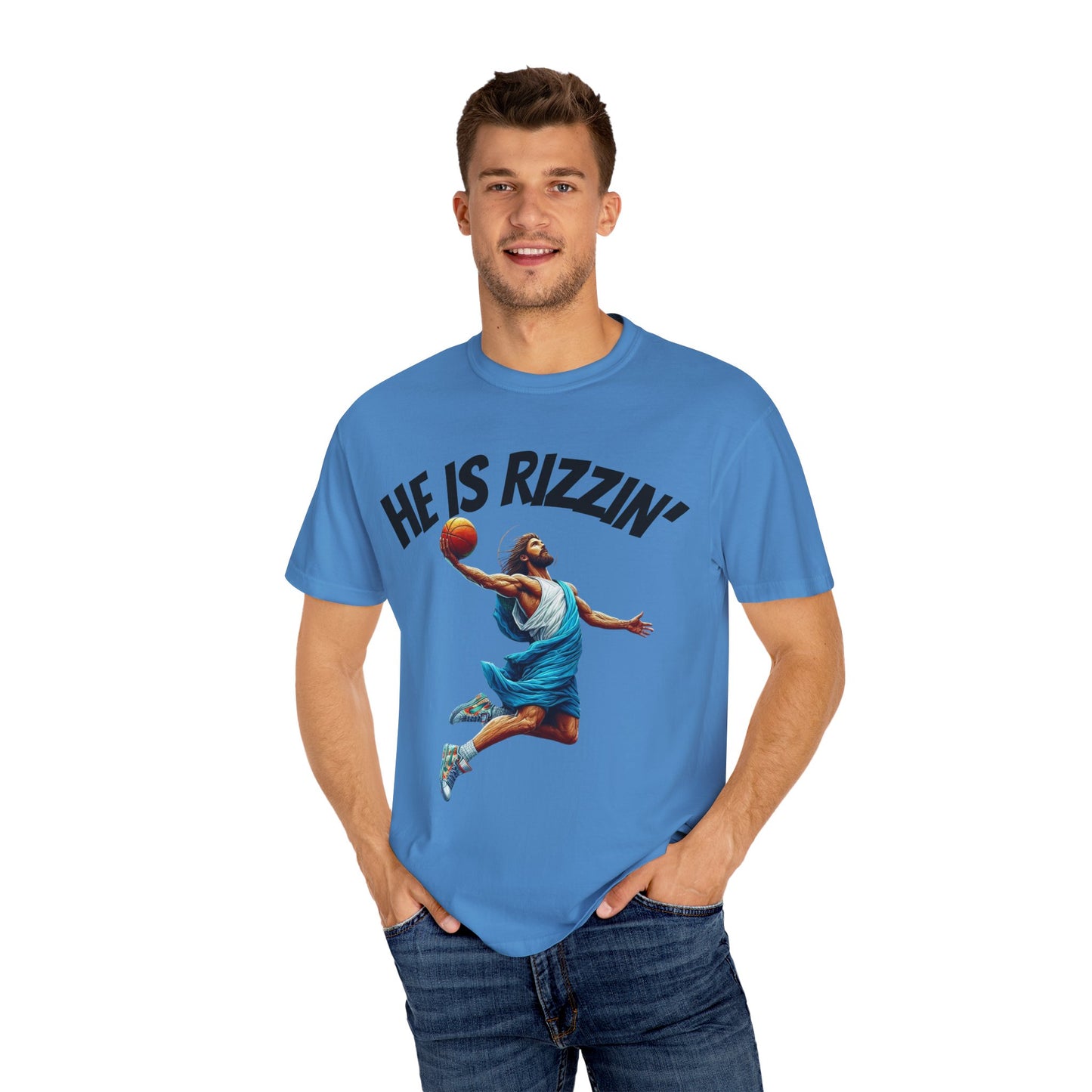 He Is Rizzin' Unisex Garment-Dyed T-Shirt | Trendy Basketball Tee for Sports Lovers