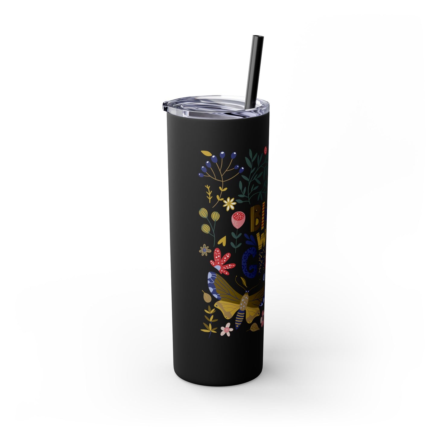 Bloom with Grace 20oz Skinny Tumbler with Straw - Stylish Floral Drinkware