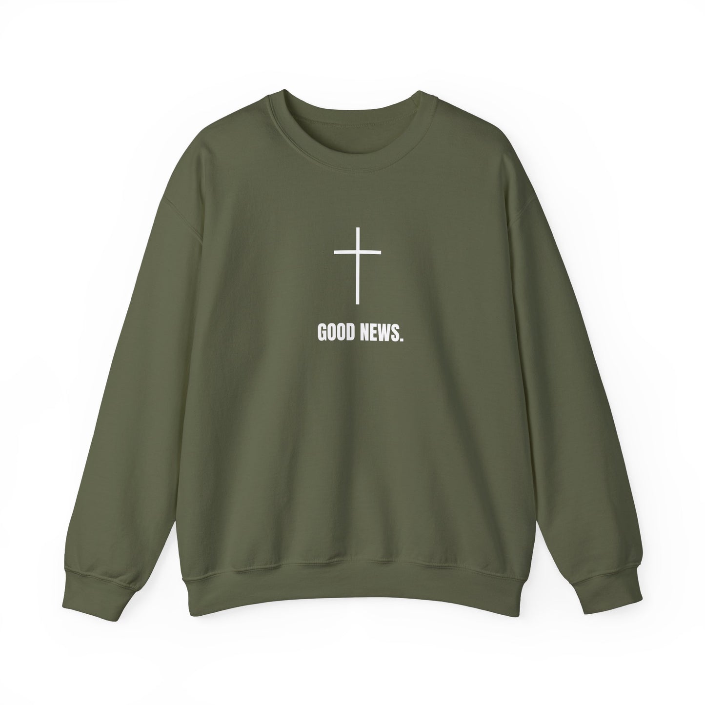 Christian Cross Sweatshirt - "Good News" Unisex Heavy Blend Crewneck