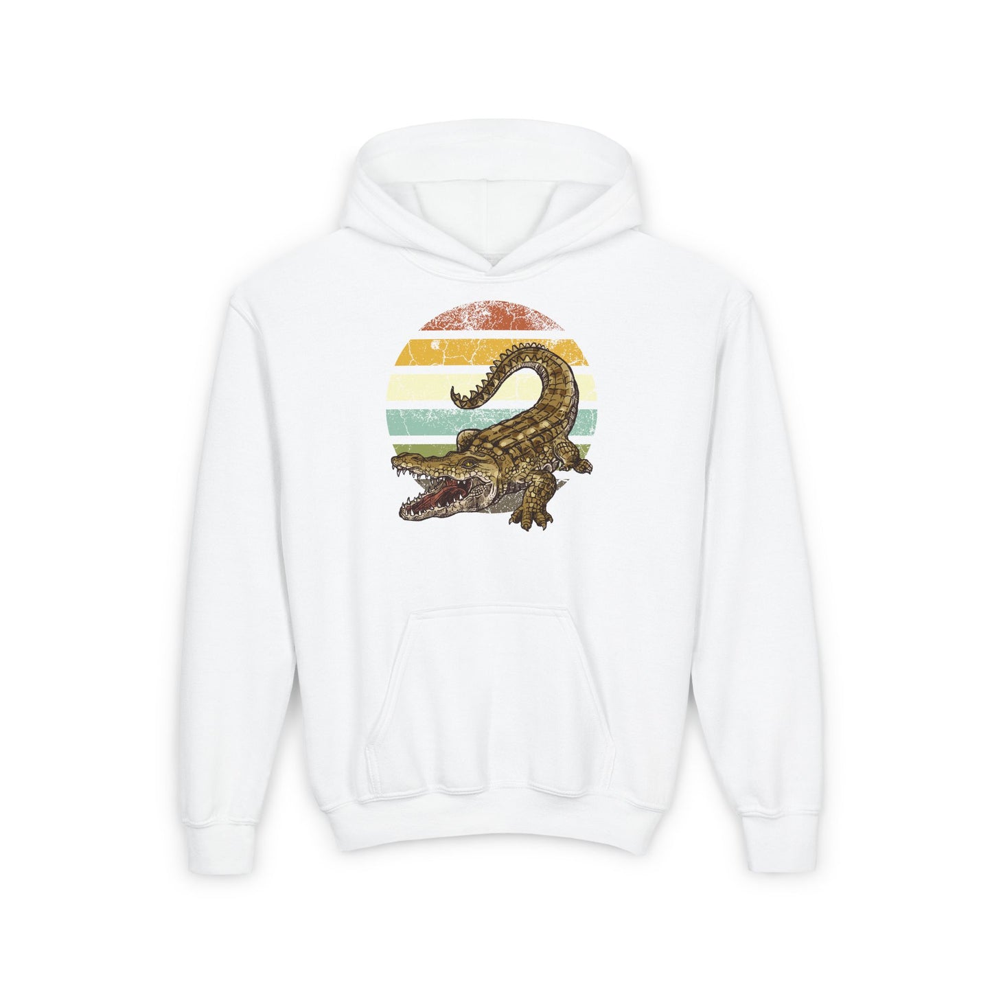 Youth Crocodile Graphic Hooded Sweatshirt - Retro Style for Animal Lovers