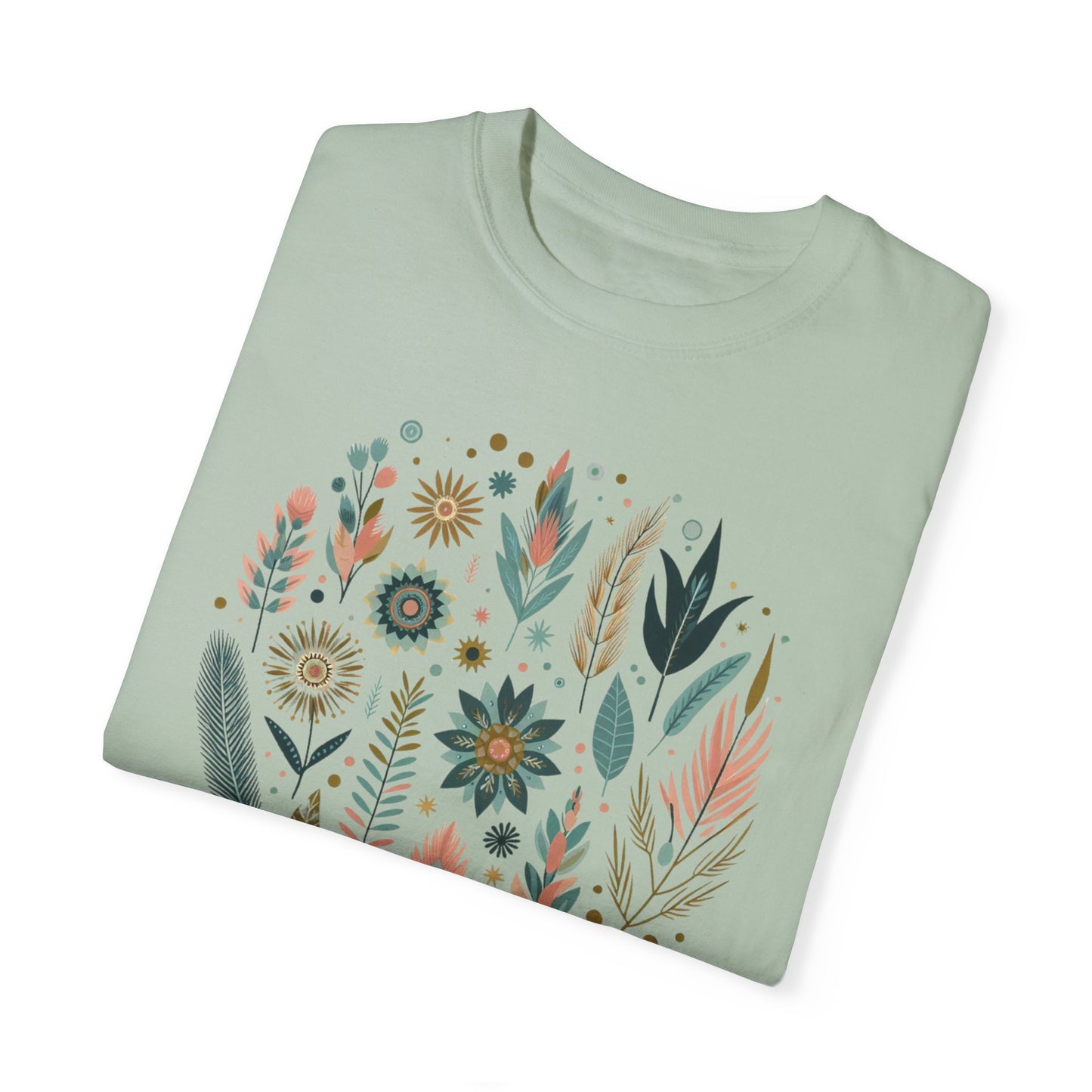 Botanical Print Unisex Garment-Dyed T-Shirt - Casual Floral Graphic Tee