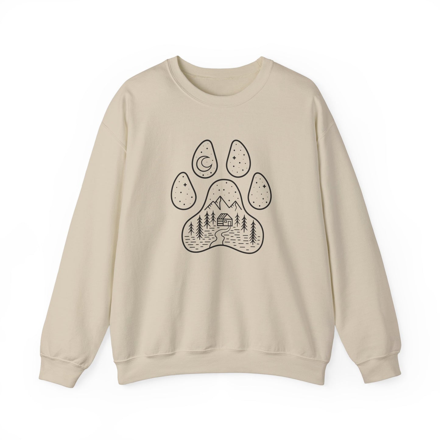 Adventure Awaits Unisex Crewneck Sweatshirt - Nature & Paw Print Design