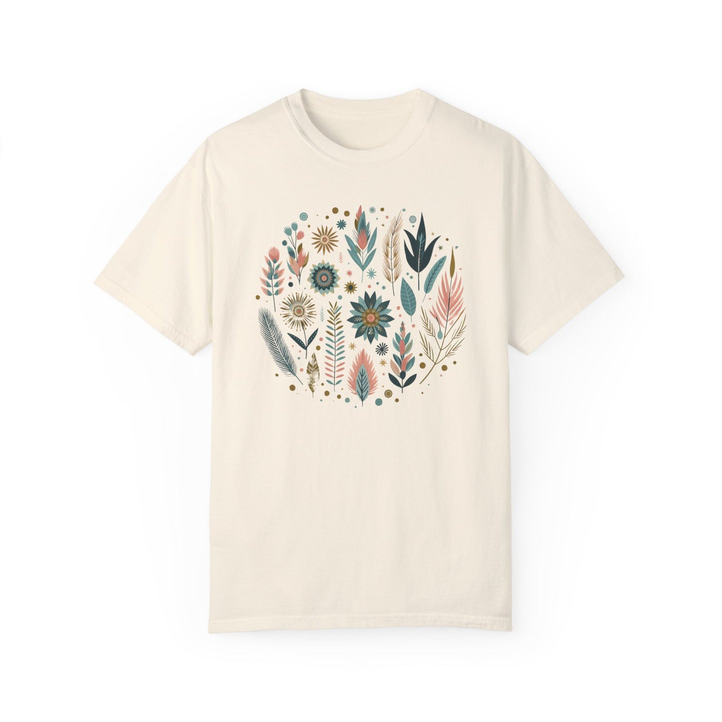Botanical Print Unisex Garment-Dyed T-Shirt - Casual Floral Graphic Tee