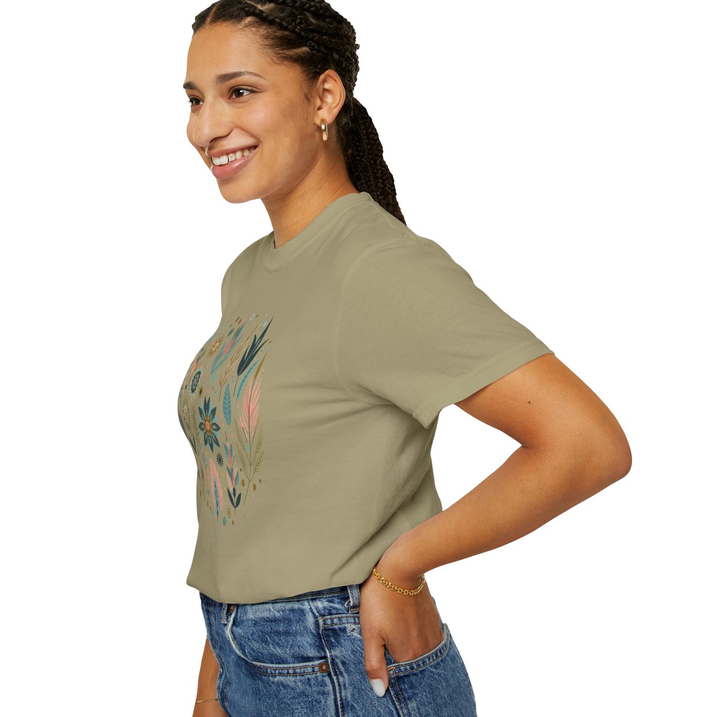 Botanical Print Unisex Garment-Dyed T-Shirt - Casual Floral Graphic Tee
