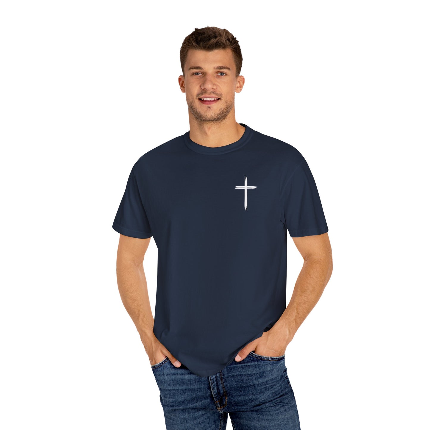 Unisex Garment-Dyed T-Shirt with Minimalist Cross Design