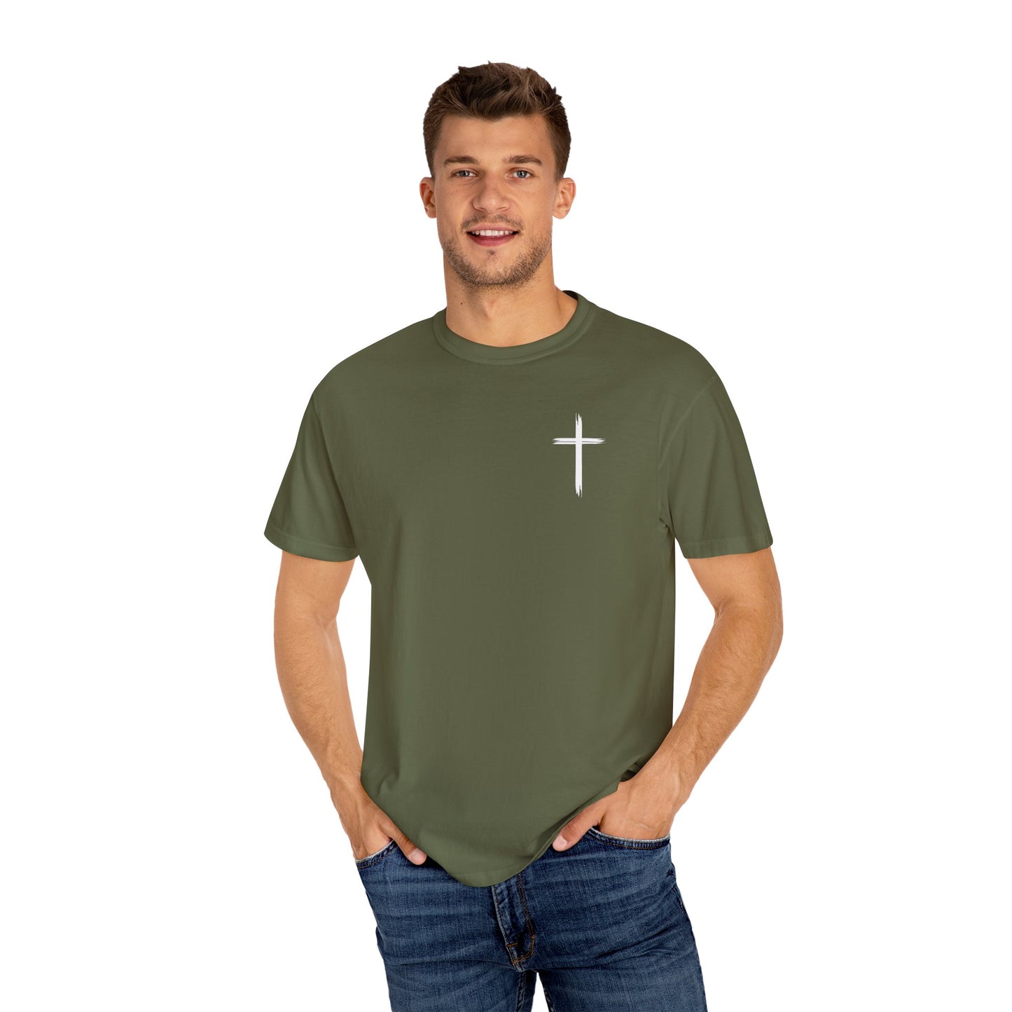Unisex Garment-Dyed T-Shirt with Minimalist Cross Design