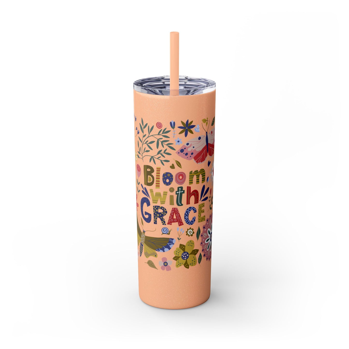 Bloom with Grace 20oz Skinny Tumbler with Straw - Stylish Floral Drinkware
