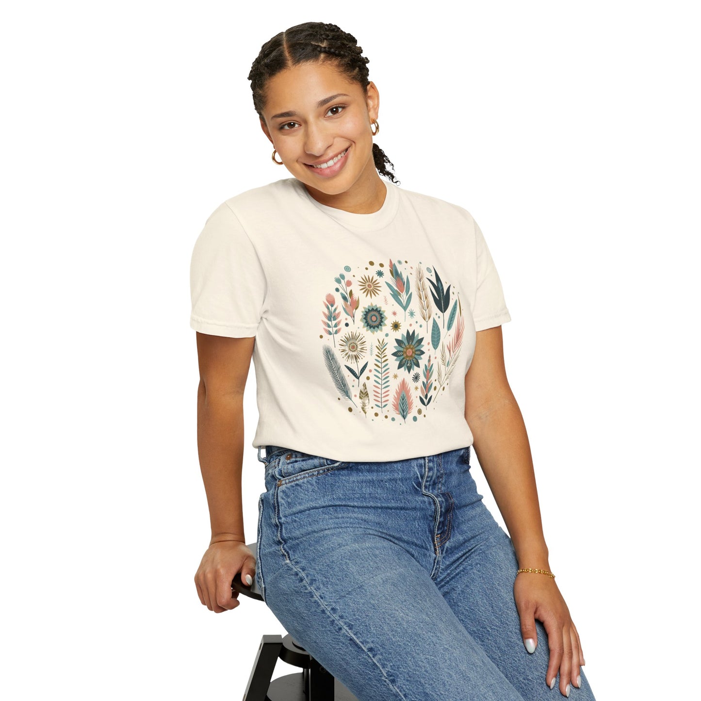Botanical Print Unisex Garment-Dyed T-Shirt - Casual Floral Graphic Tee